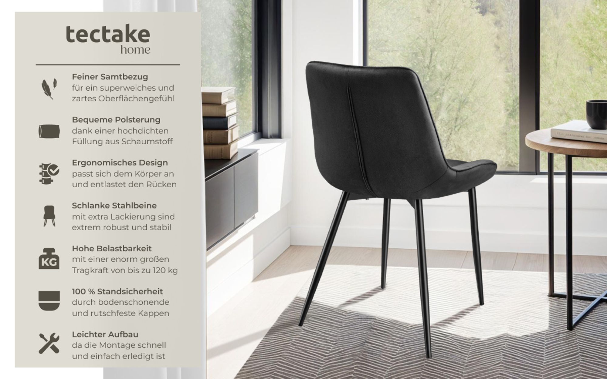 tectake® Set Stuhl Monroe gepolstert, in Samtoptik 48 x 59 x 82,5 cm