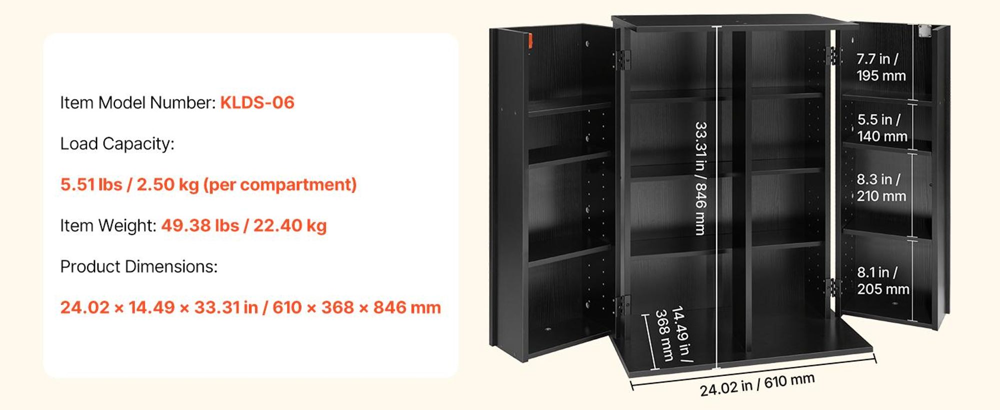 VEVOR DVD-Schrank mit 16 Fächern, Medienaufbewahrungsschrank Standschrank 610 x 368 x 846 mm, Platzsparendes CD-Schrank für CDs DVDs Bücher Spiele-Discs, Wohnzimmer Homeoffice Aufnahmestudio, Schwarz