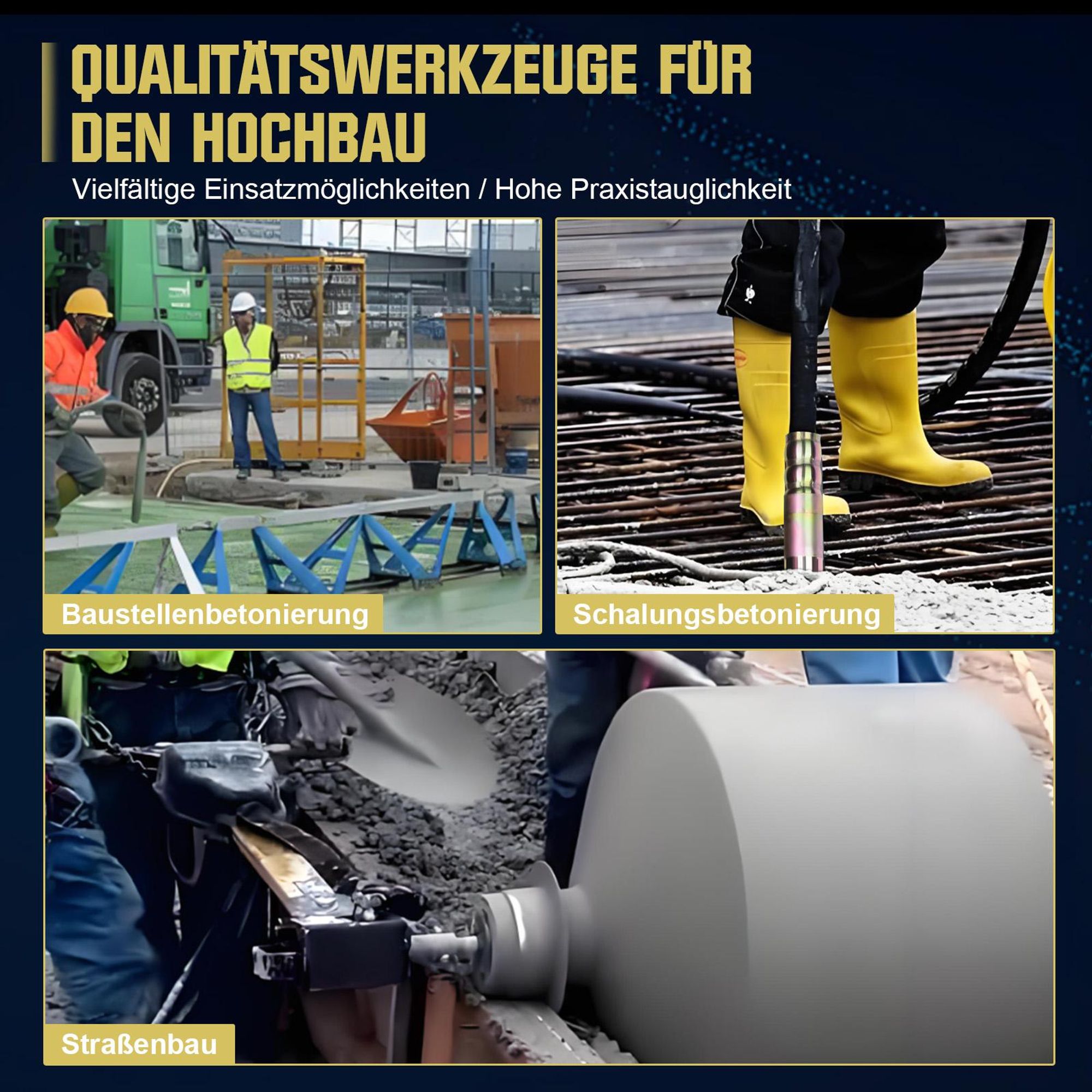 Betonrüttler 1800W mit 2m SCHLAUCHLÄNGE, Elektro Betonverdichter, 35 mm Flaschenrüttler, Rührwellendrehzahl 6000 U/min, Beton Rüttelflasche