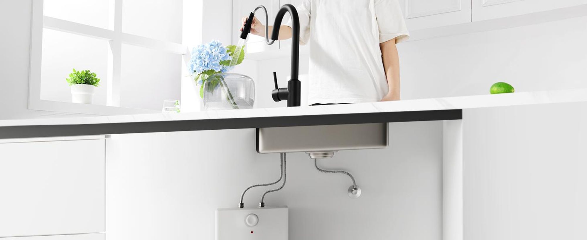 Küchenarmatur Niederdruck Ausziehbar, 2 Strahlarten Edelstahl Spültischarmatur, 360° Drehbar Wasserhahn Küche, Cecipa, Schwarz Küchenarmatur