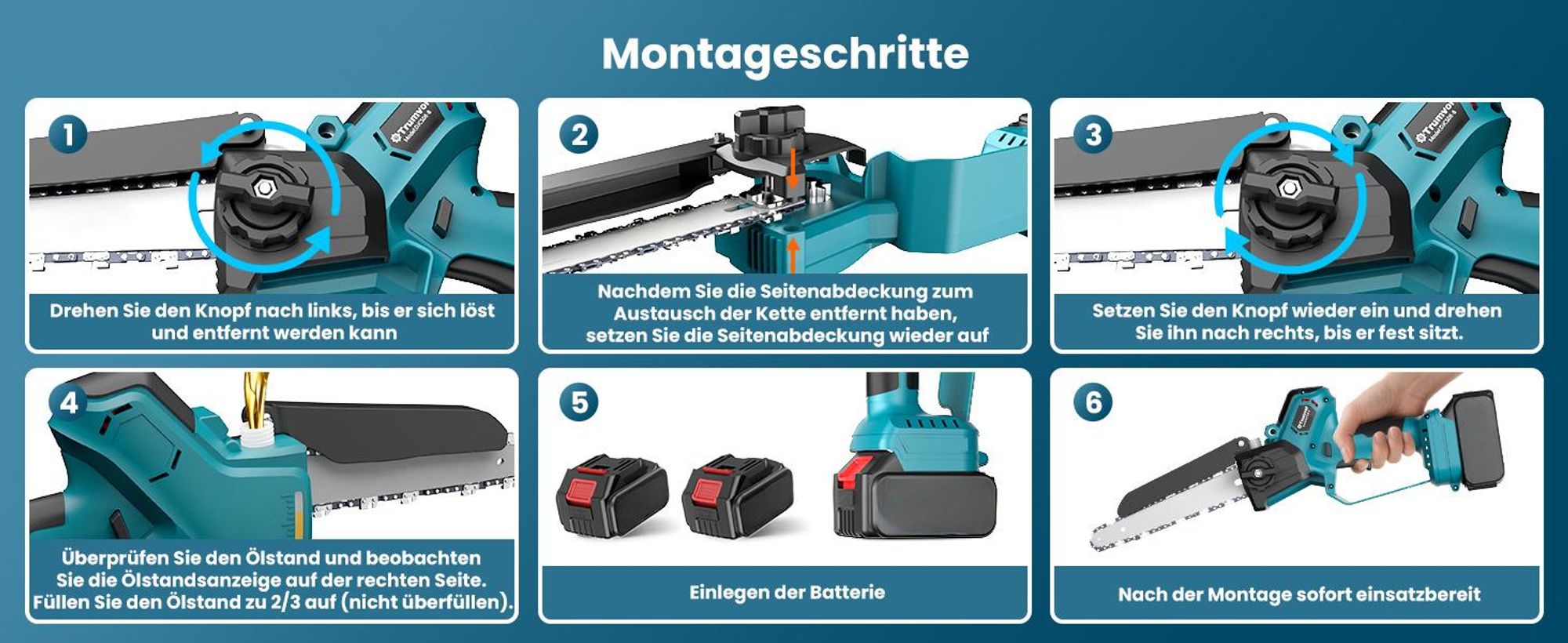 Bürstenlose Mini-Kettensäge, 6+8 Zoll Stromkettensäge, 2x4.0Ah Akku Kettensäge, tragbare Handheld-Säge zum Trimmen von Holz,Holzschnitt,Gartenwerkzeug