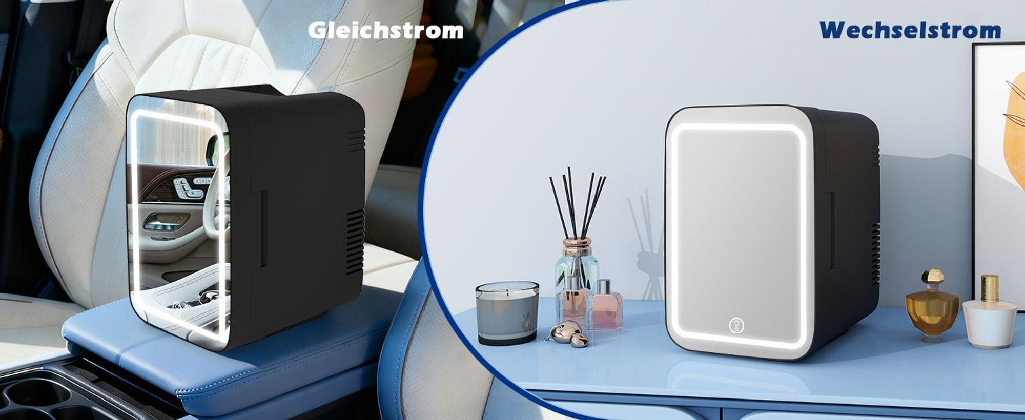 Puluomis Mini Kühlschrank 4L mit LED Spiegel tragbar für Kosmetik, Kühlbox Warmbox schwarz
