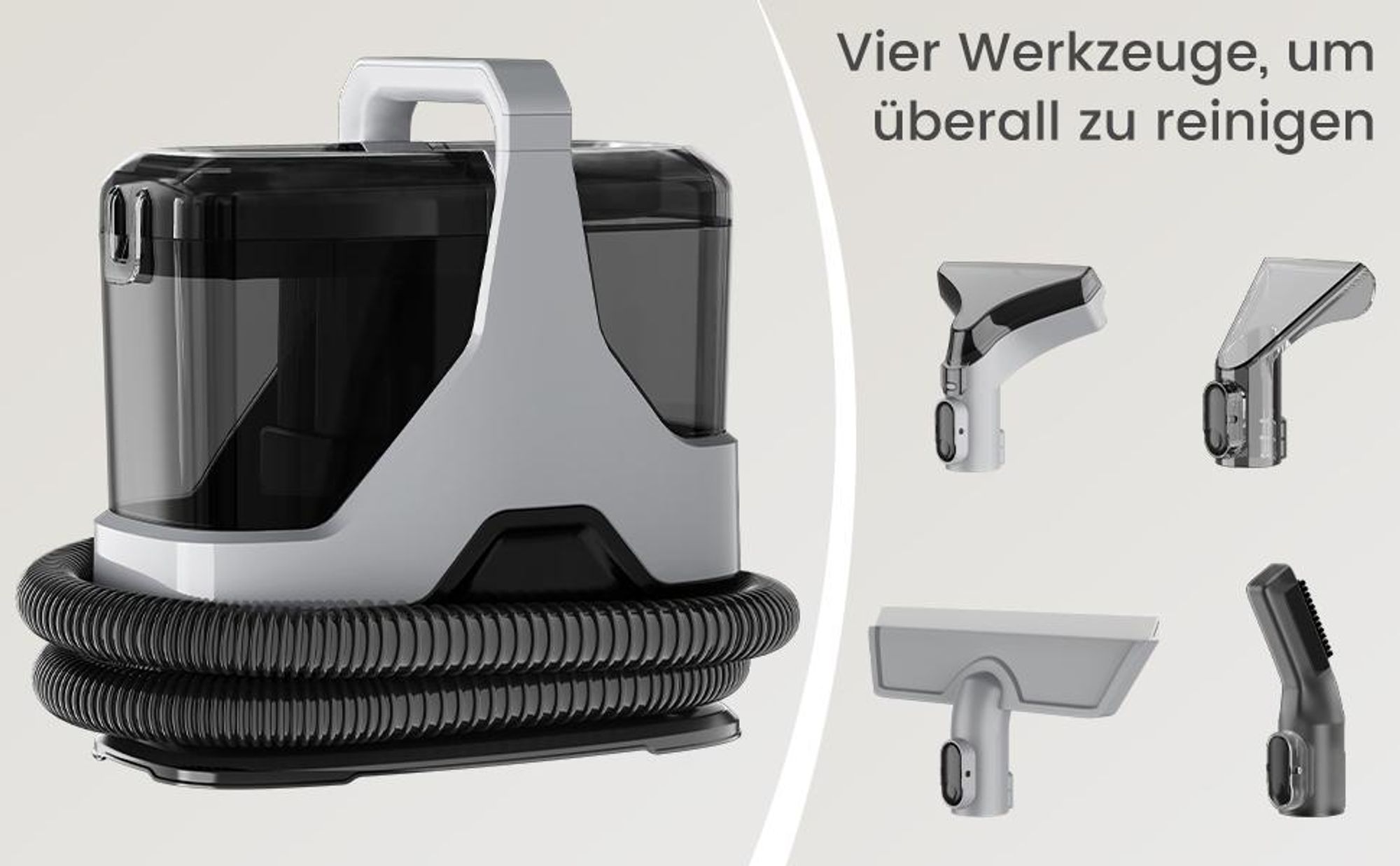 Waschsauger Polsterreiniger Teppichreiniger, 600W Nass-/Trockensauger, mit 1,3L/1,1L Doppeltank, Selbstreinigungsfunktion, Fleckenreiniger,mit Zubehör