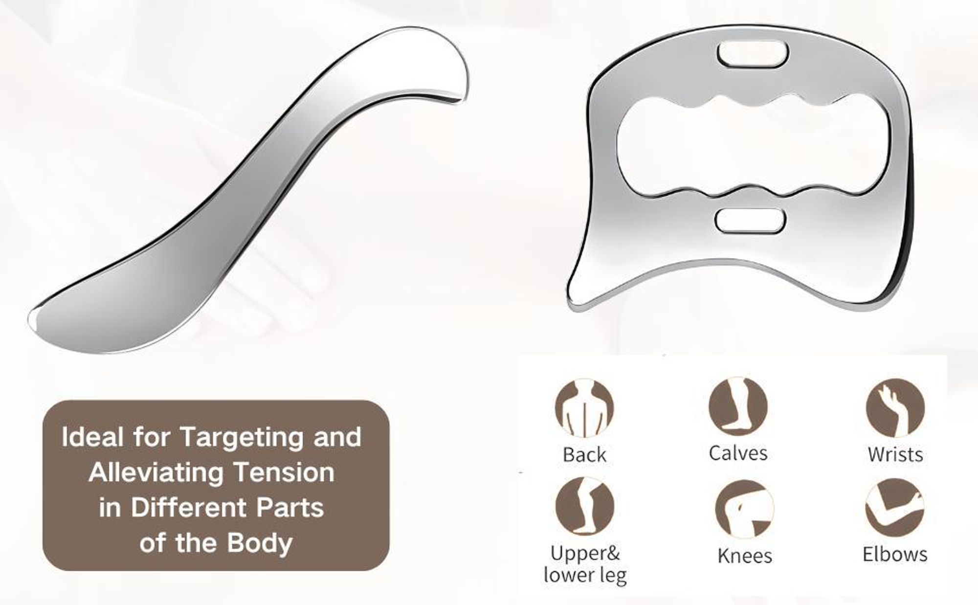 Gua Sha Edelstahl-Muskel-Faszien-Schaber, Körper-Guasha-Werkzeuge zur Muskelentspannung und Schmerzlinderung, Verbesserung von Faszienknoten, 2er-Pack