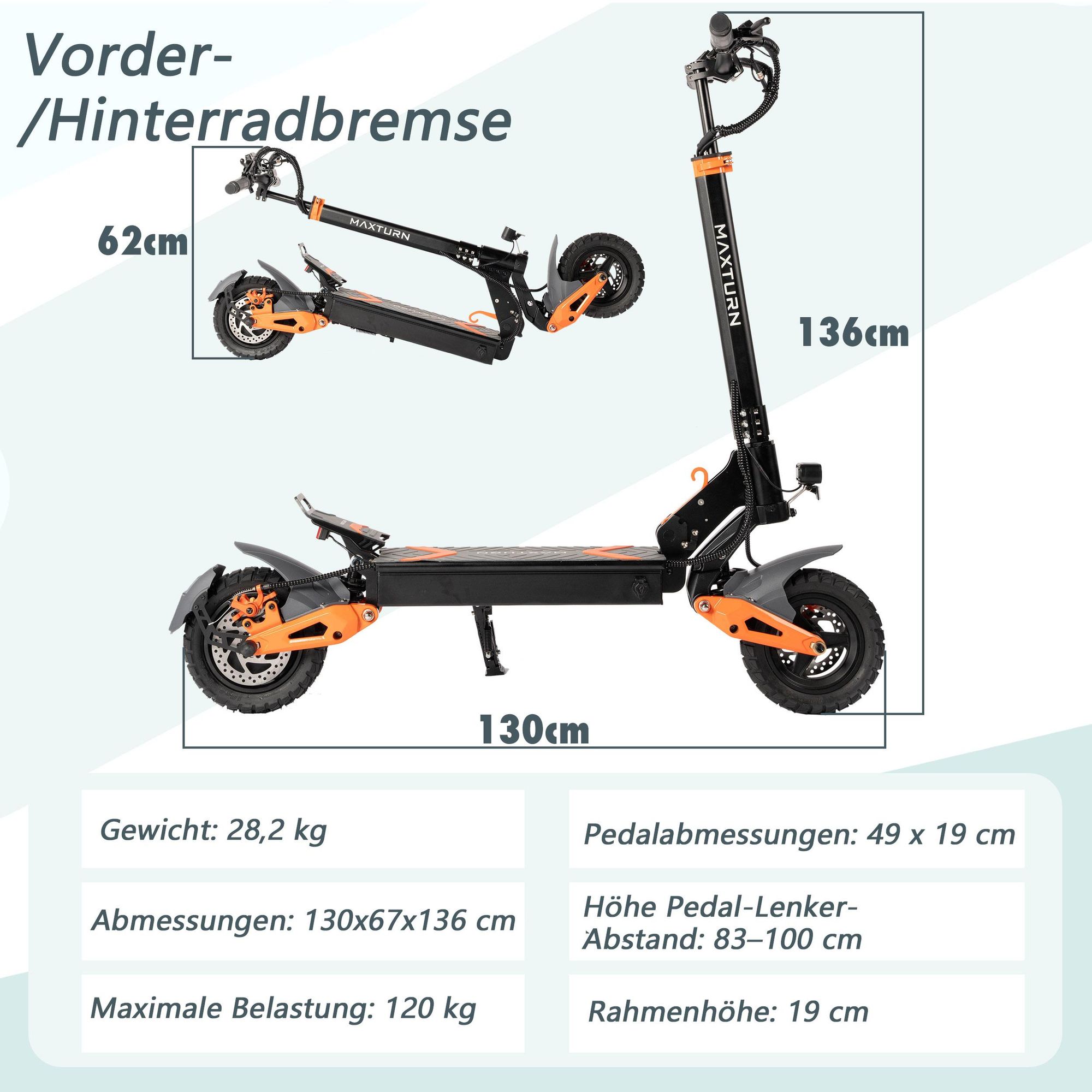 MAXTURN X1 Elektroroller - 48V15.6Ah 10'' Tubeless E-Scooter Aluminiumrahmen - Schwarz