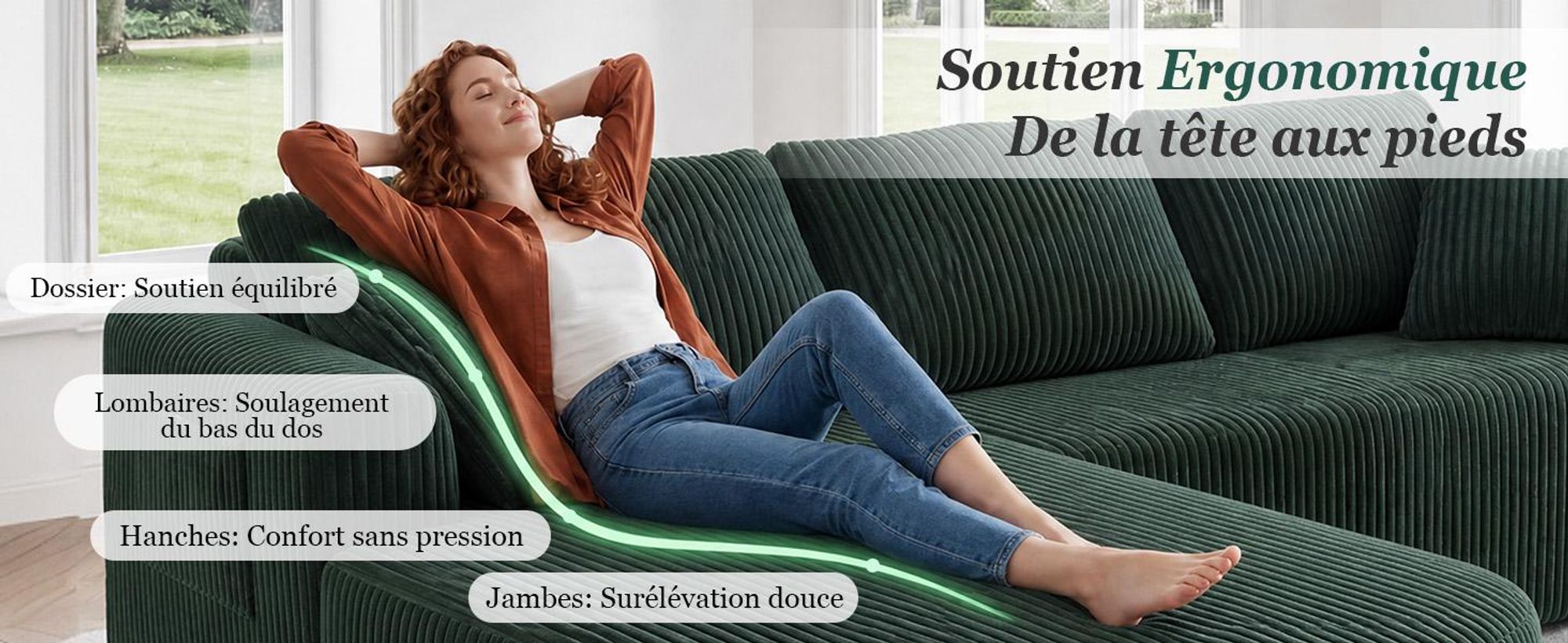 Canapé d'angle avec fonction convertible, canapé modulaire en velours sans structure visible, canapé avec chaise longue, canapé d'angle convertible, canapés modulaires avec coussins et poches latérales, 243 cm