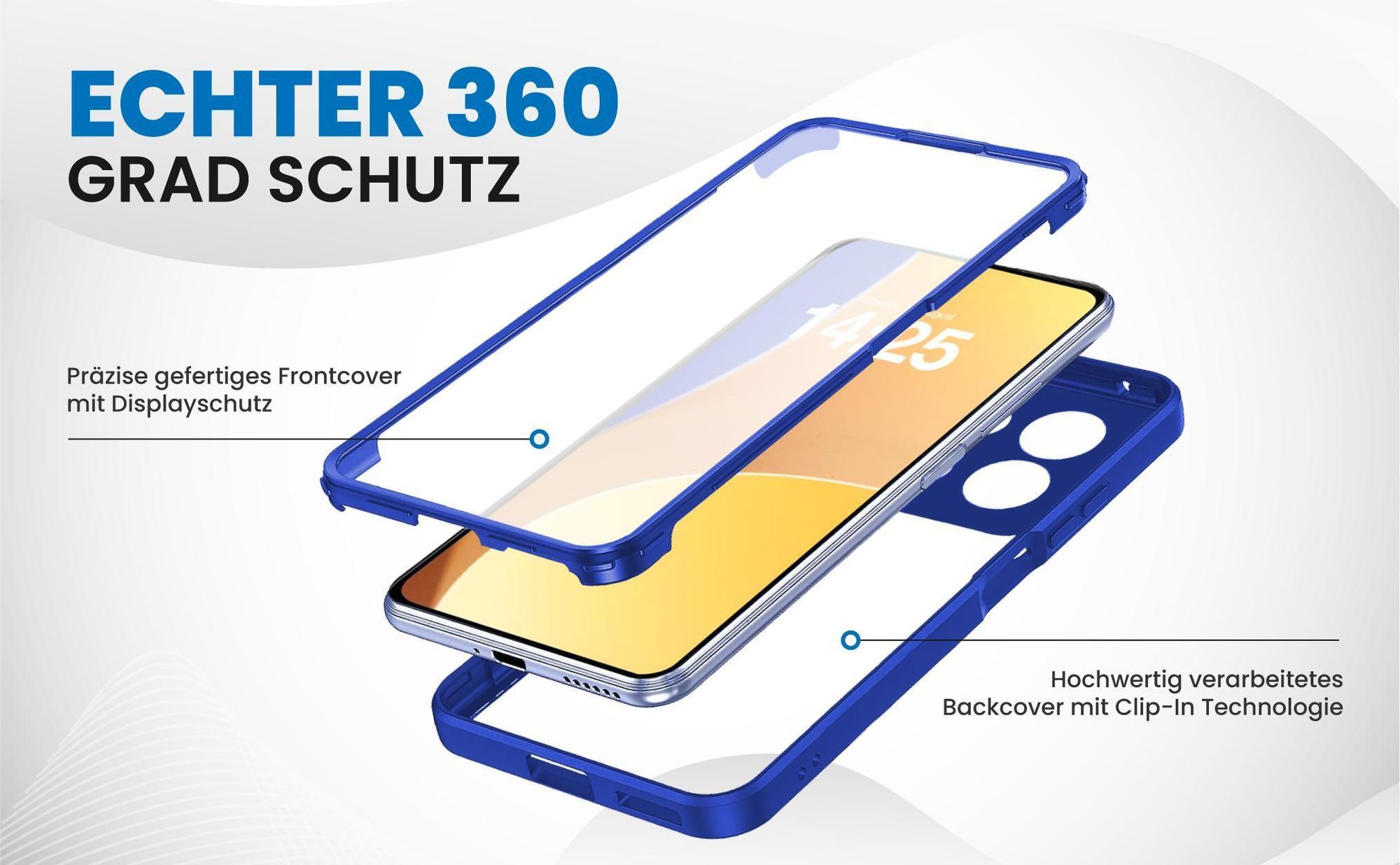 Blaues 360 Grad Case für Xiaomi Redmi Note 13 mit Schutz von beiden Seiten