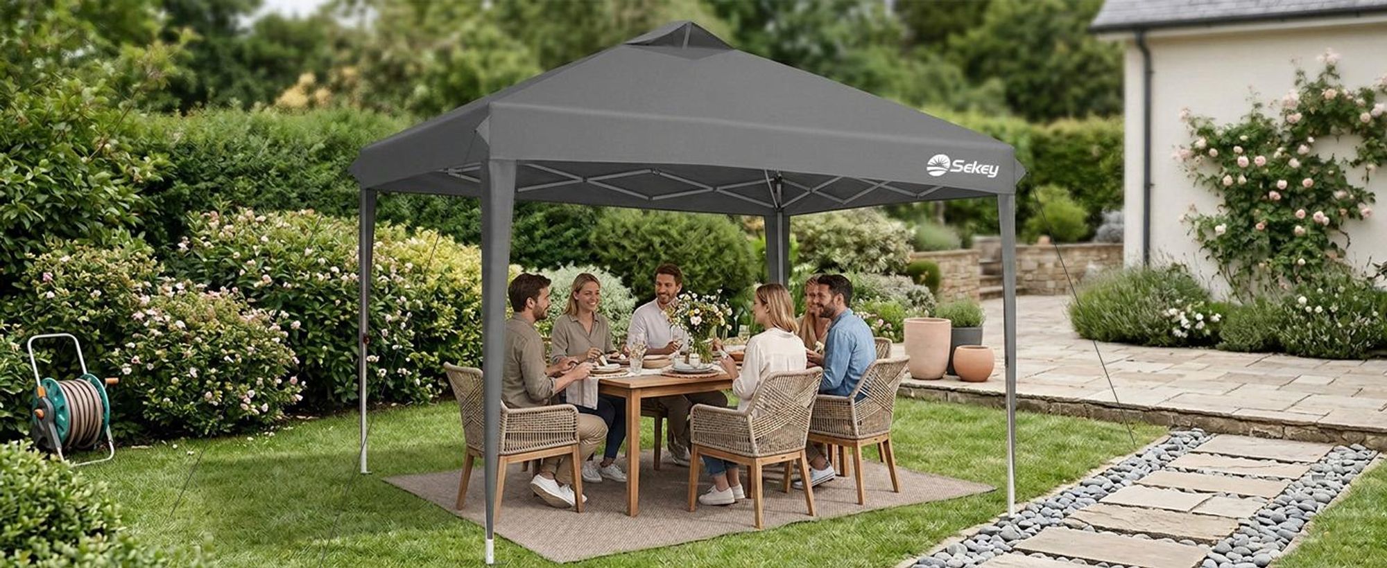 Sekey Faltpavillon 3x3 m, wasserdicht, UV-Schutz 50+, belüftet, 3 Höhen, stabil & windfest