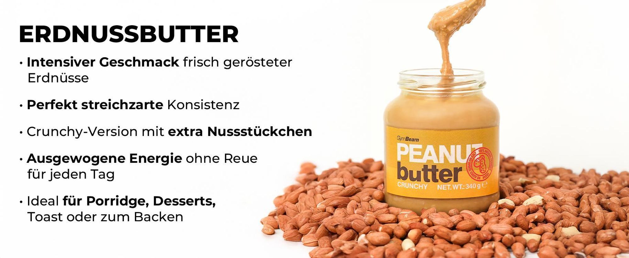 GymBeam Natürliche Erdnussbutter - Hoher Proteingehalt, vegane Protein- und Fettquelle, ohne Zucker und Palmöl (1000 g, Smooth)