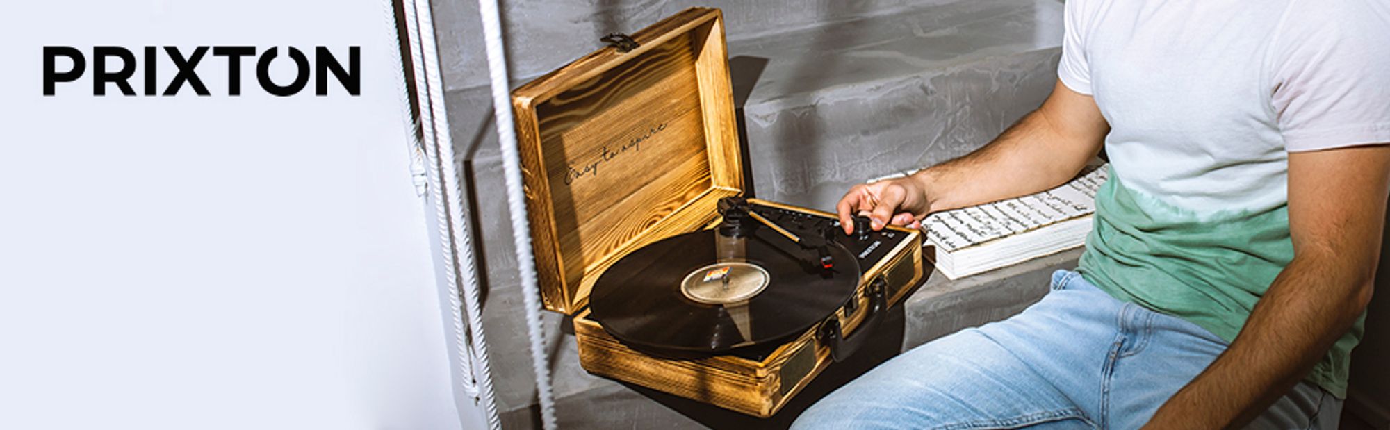 Plattenspieler mit lautsprecher PRIXTON VC400, Schallplattenspieler mit Bluetooth und Encoding-Funktion, Vinyl-Player, Radio FM und USB Port, Holz