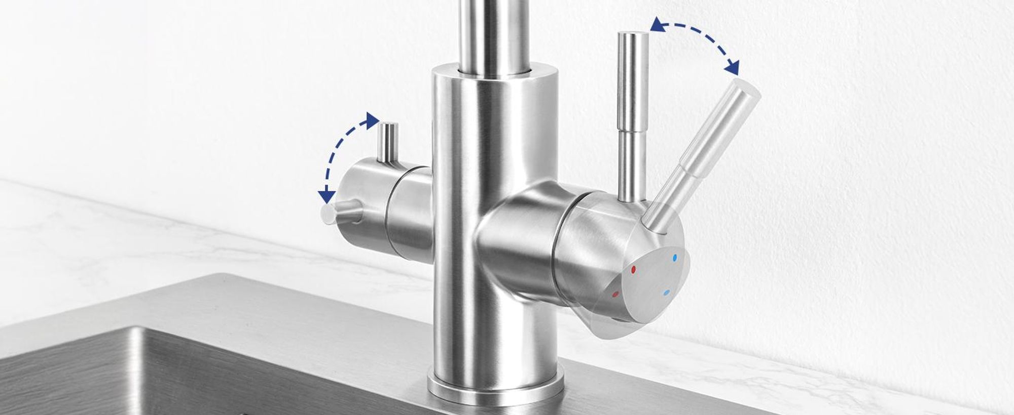 Wasserhahn Küchenarmatur, 360° Drehbar Spültischarmatur, Cecipa 3-Wege Küchenarmatur 304 Edelstahl, Filterwasserhahn, 2 Griffe, Gebürstet