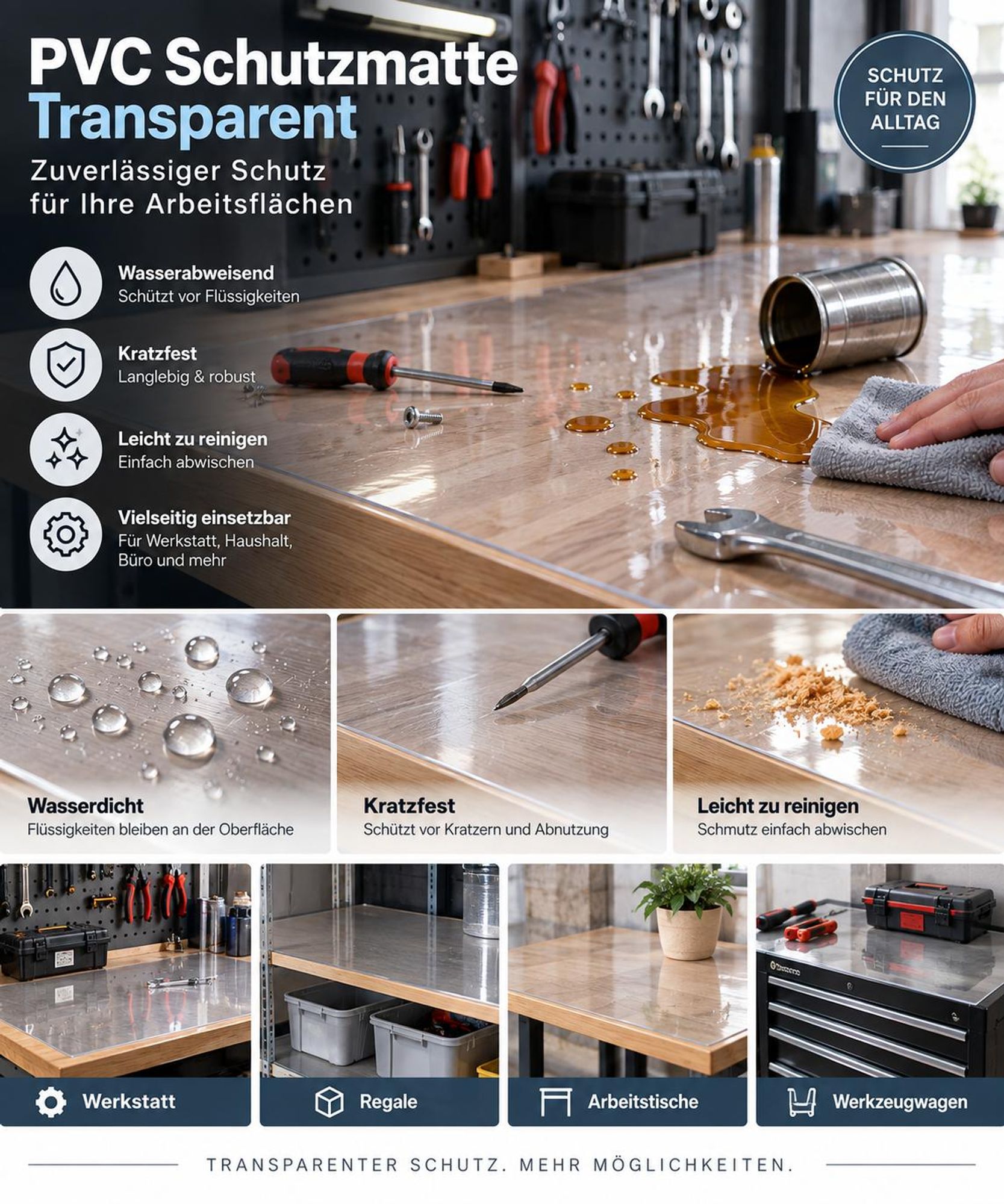 Tischdecke PVC Tischfolie Transparent 2mm Schutzfolie Tischschutz Tischmatte