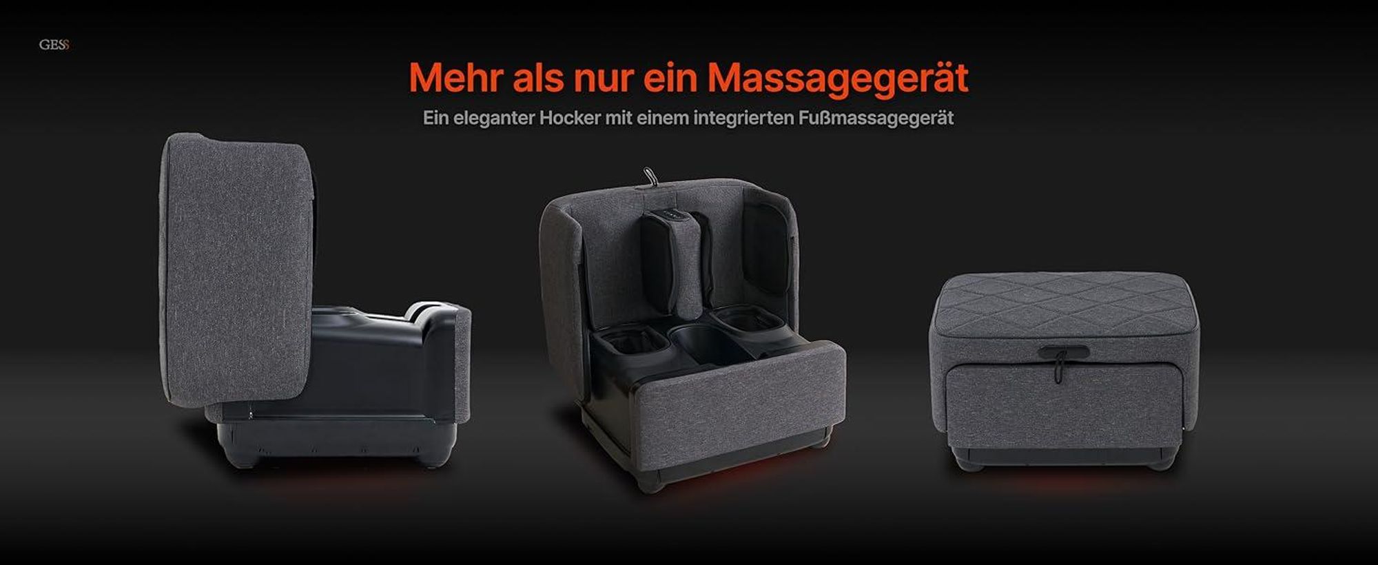 GESS PUF 3-in-1 Fuß- & Wadenmassagegerät mit Shiatsu, Wärmefunktion & Luftkompression