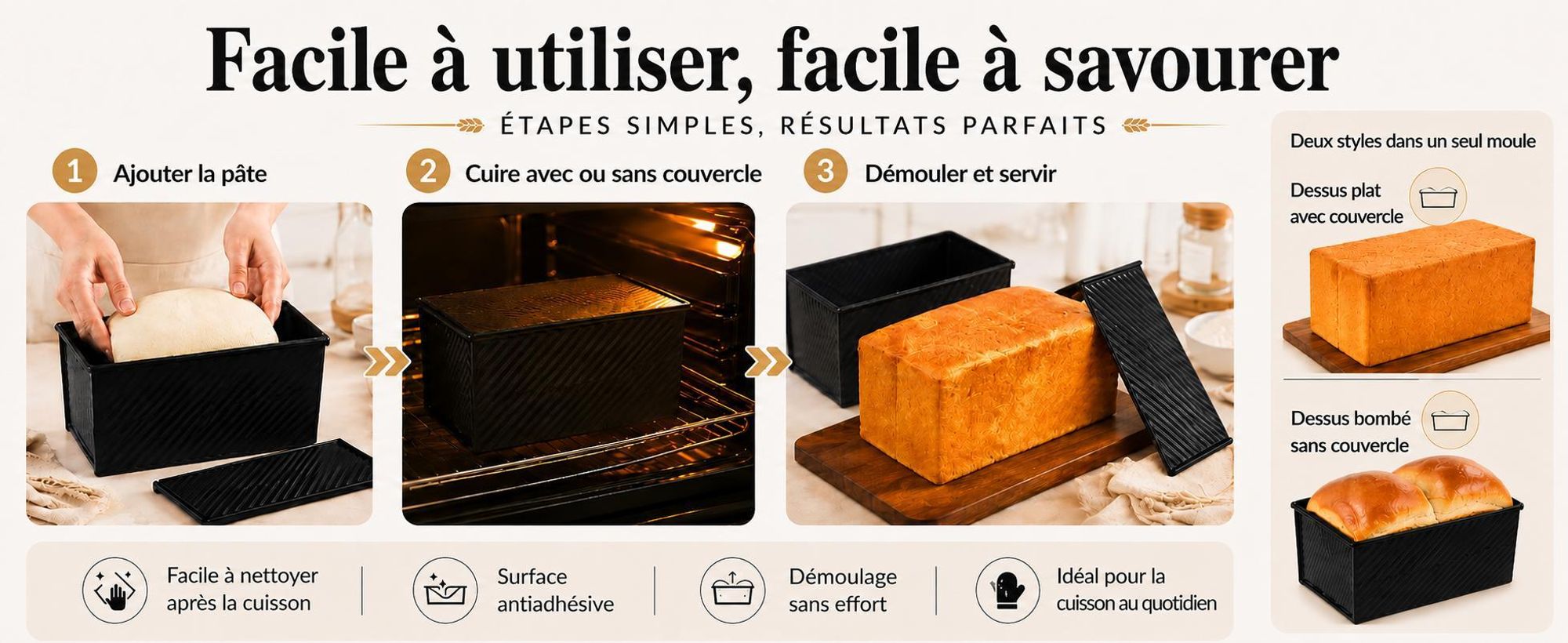 CANDeal Pour 450g de pâte à pain grillé Moule à pâtisserie Moule à pain avec couvercle(Noir-Rectangle-Arbre)