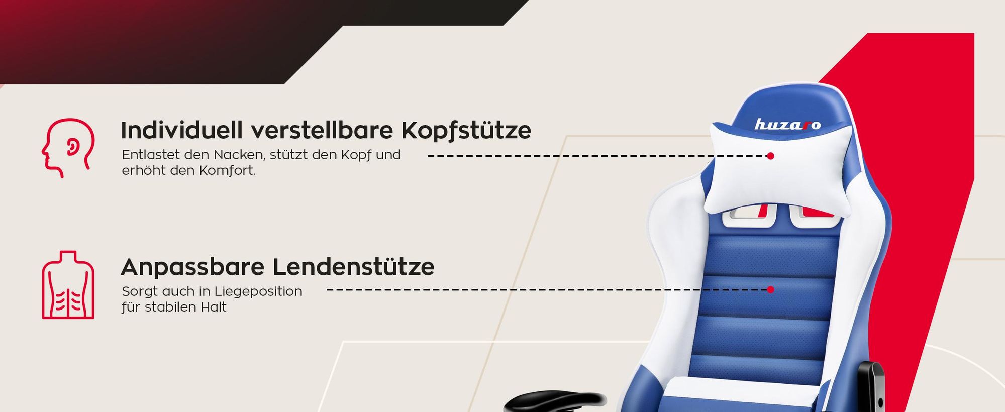Huzaro Kinder Schreibtischstuhl Ranger 6.0 Gaming Stuhl Racing Sessel Bürostuhl Drehstuhl Gamer bis 130 kg Blau