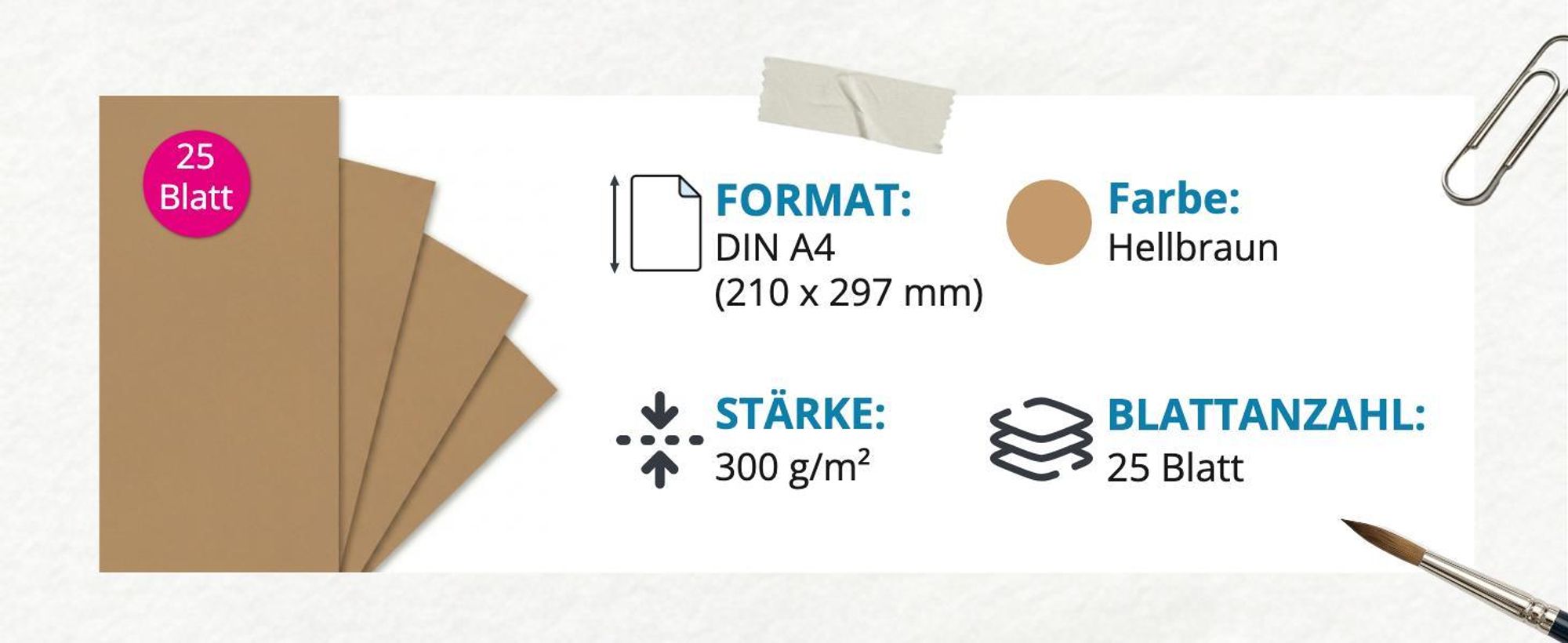 itenga Fotokarton - A4 300 g/qm hellbraun 25 Blatt