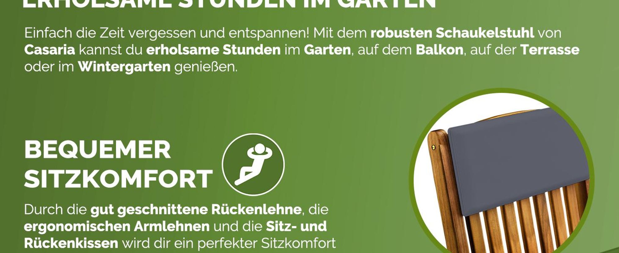 Casaria®  Garten Schaukelstuhl, Wetterfest inkl. Polsterung, anthrazit