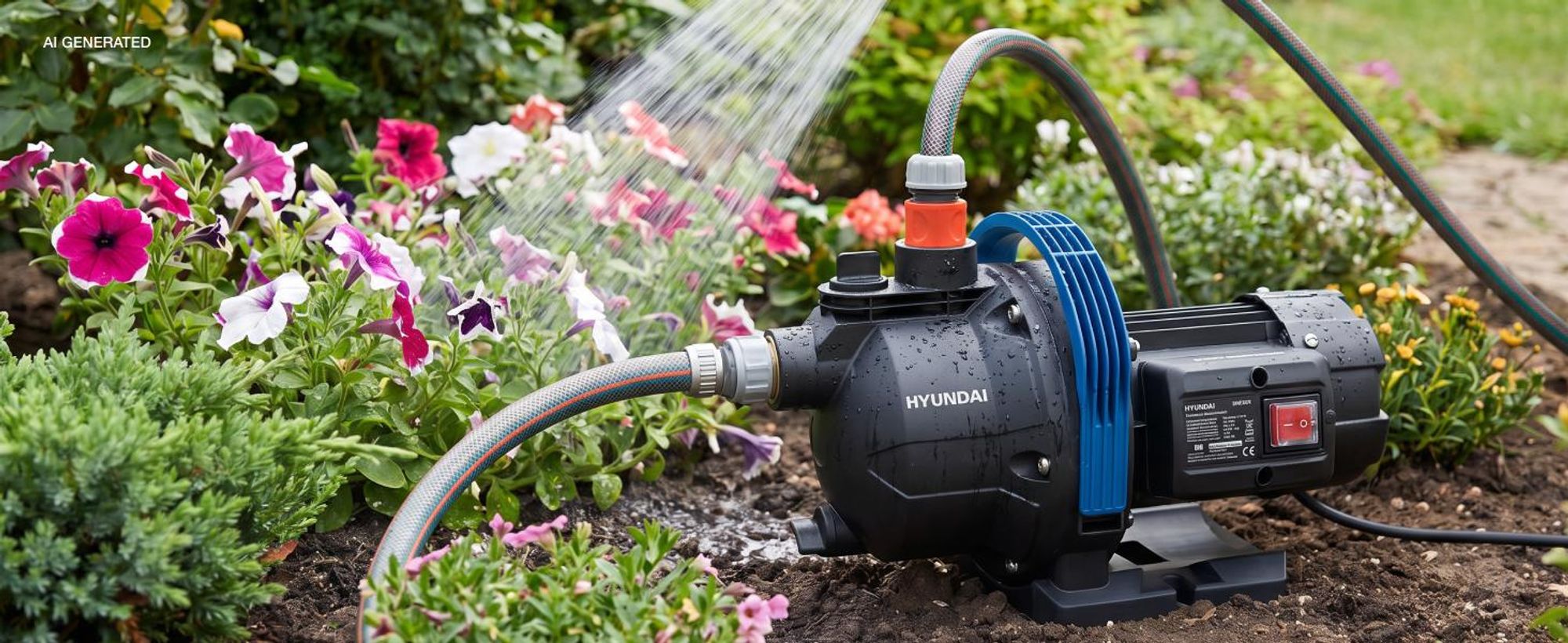 HYUNDAI Gartenpumpe GP80037 (800W, 3.600 l/h, Förderhöhe max. 40m, Ansaughöhe max. 7m)