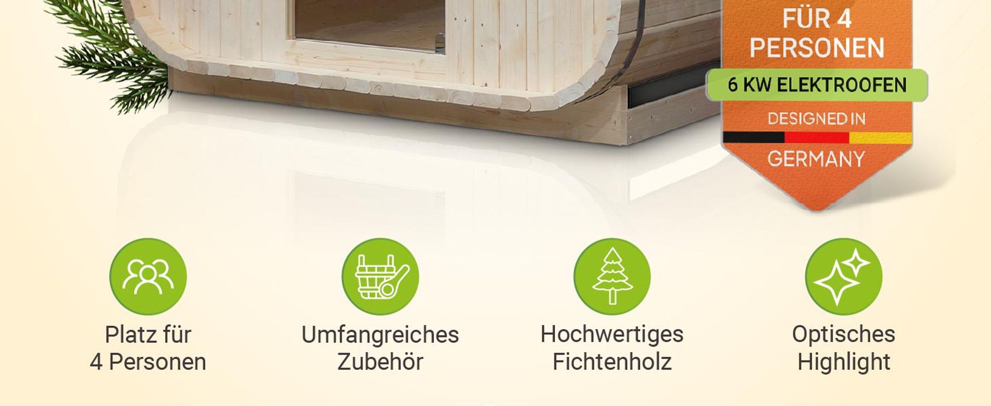 Artsauna Cube Fasssauna Fjora L für 6 Personen, mit 9kW Ofen, Glasfront & Zubehör