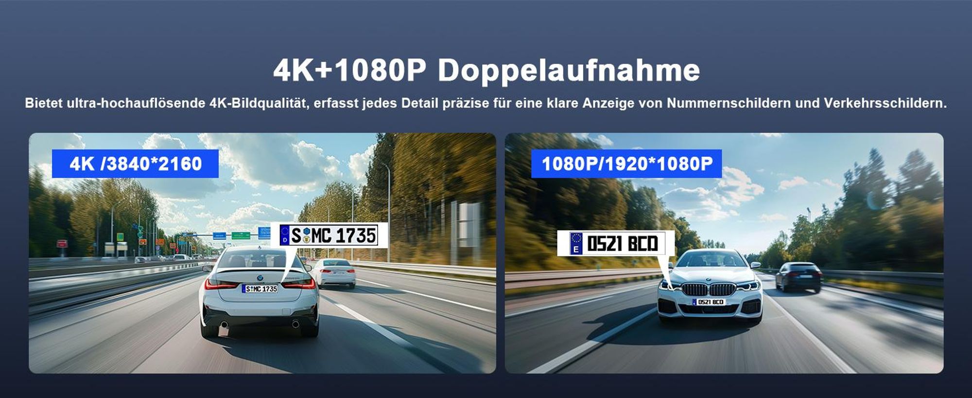 dashcam auto vorne und hinten 4K+1080P, Wi-Fi/APP Mini Dual Auto Kamera, 64GB,Parküberwachung, 170°Weitwinkel