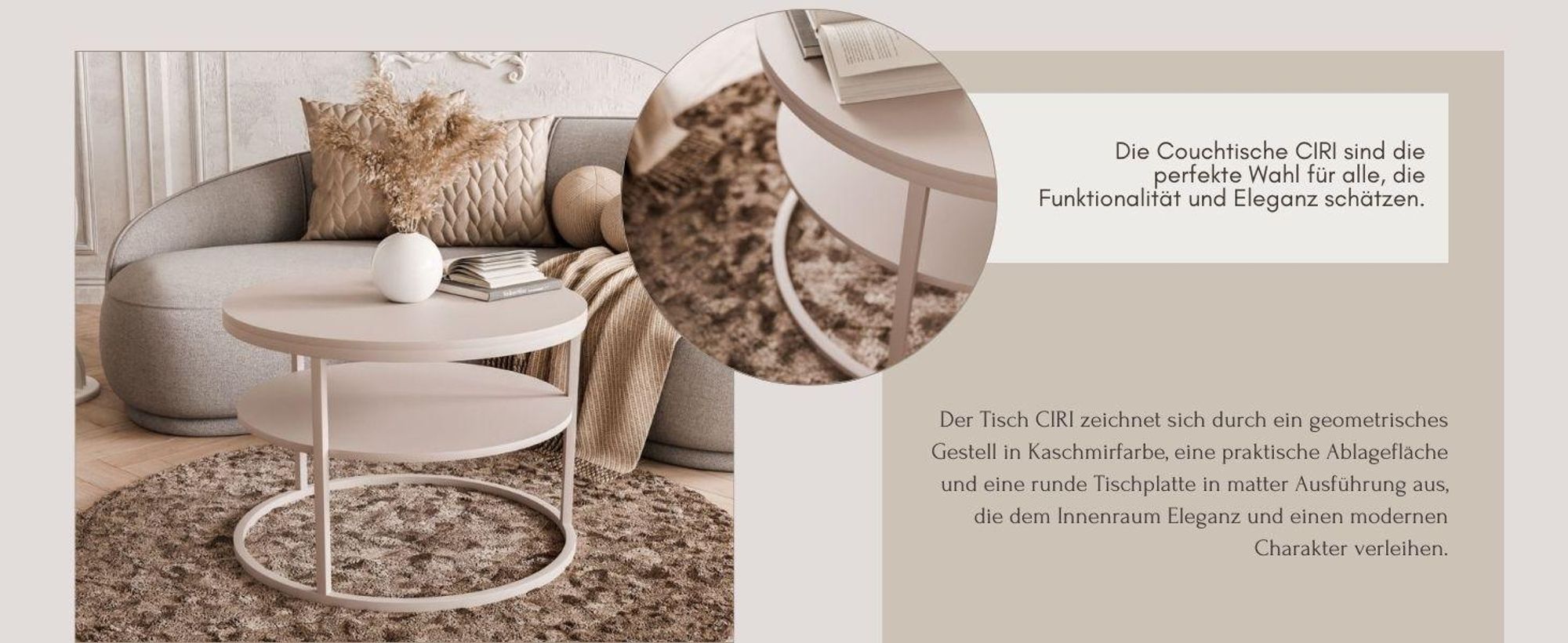 Couchtisch CIRI MATT KASCHMIR mit Ablage