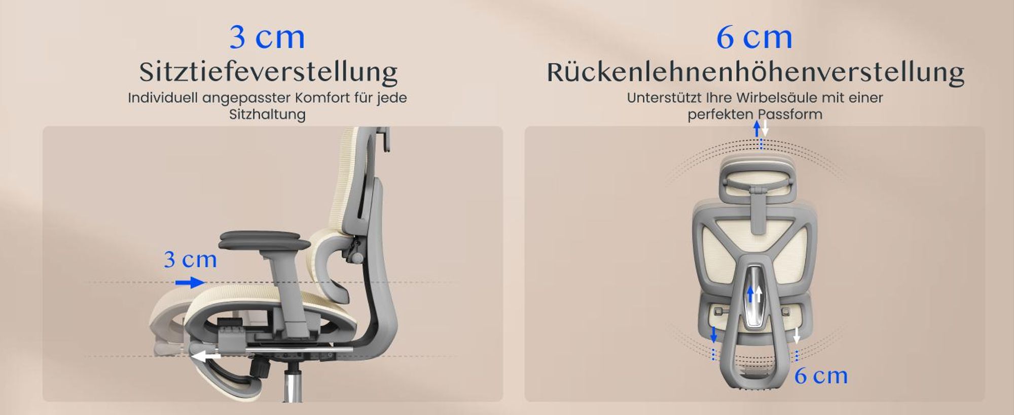 FLEXISPOT ErgoX Ergonomischer Bürostuhl mit Fußstütze, 3D-Armlehnen & Kopfstütze, 5D-verstellbare Rückenlehne, Tragfähigkeit von 136 kg, Beige