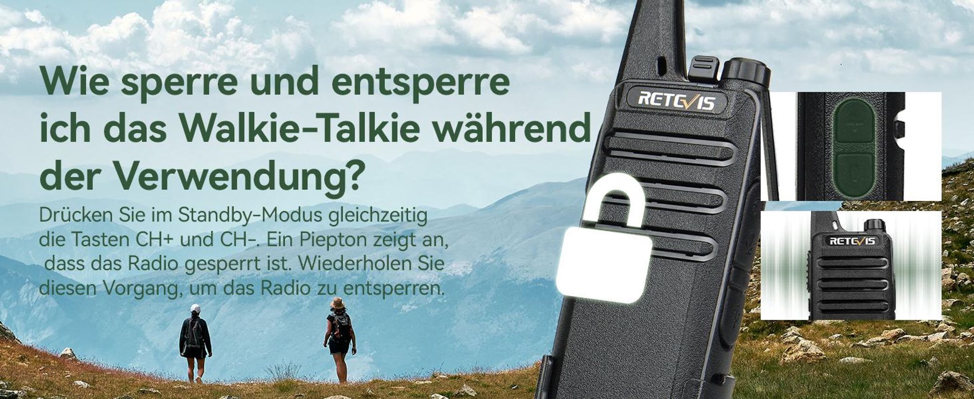 Retevis RT622 Walkie Talkie, Wiederaufladbares Mini-Radio, VOX, tragbar, Großer Reichweite mit Ohrhörer, für Familienausflüge, Wandern, Skifahren