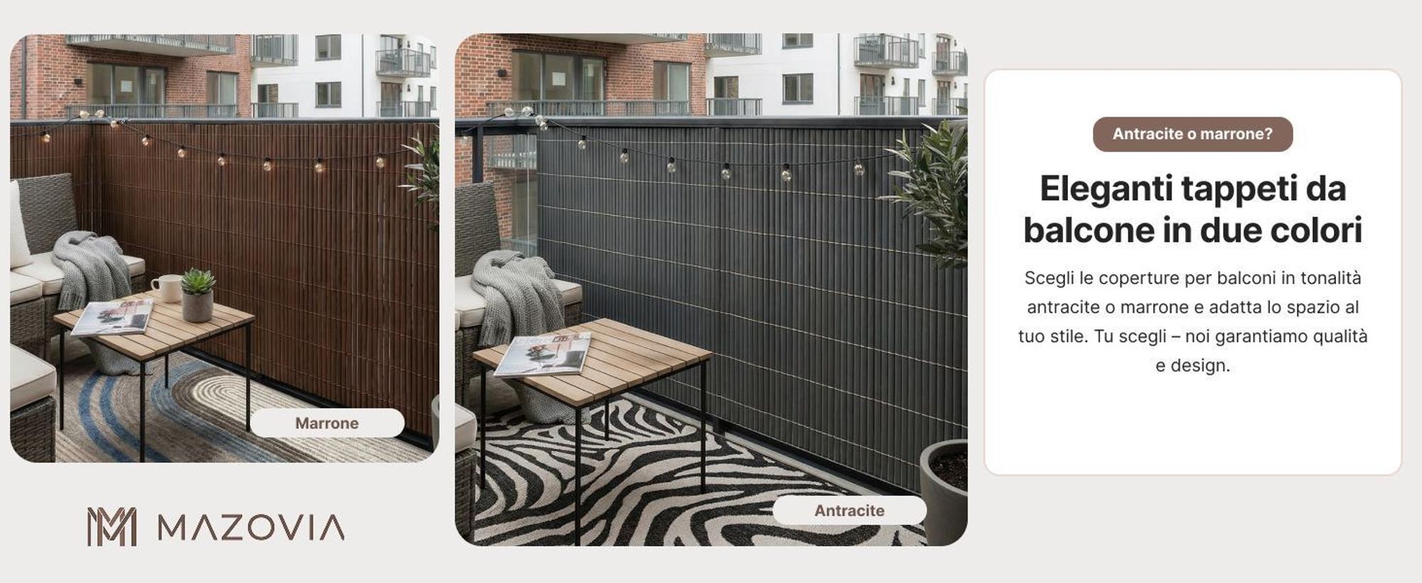 Schermo per balcone, terrazza e giardino, in PVC, Mazovia 100x300 cm, grigio, resistente al vento, agli agenti atmosferici e ai raggi UV, stuoia da esterno per tutto l'anno
