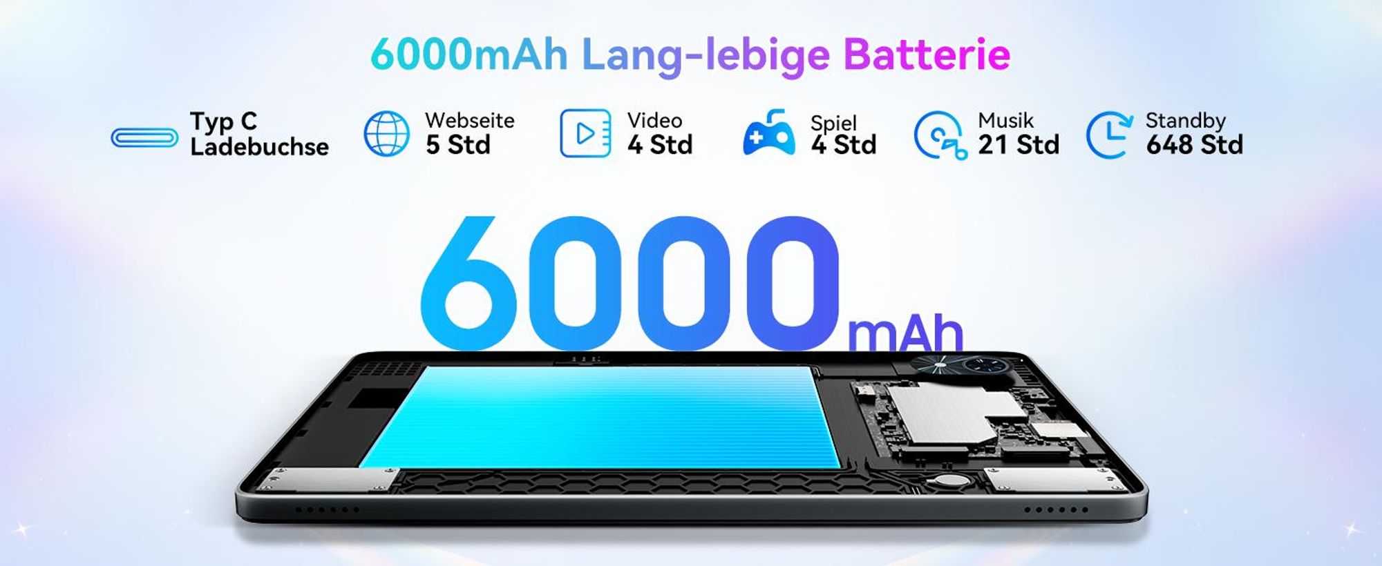 KOBONA-TABWEE T80 Android 16 Tablet 10 Zoll mit Stylus ,128 GB interner Speicher, 6000mAh Akku, 5G WLAN, HD-Display, Bluetooth 5.0, Gemini AI