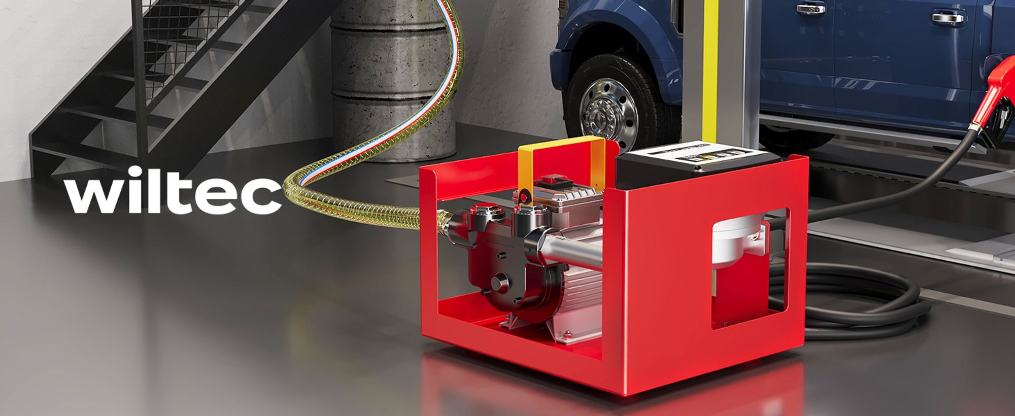Wiltec Heizöl- und Dieselpumpe 230V/550W 20-60l/min selbstansaugend Pumpe mit automatischer Pistole, Kraftstoffpumpe, Absaugpumpe