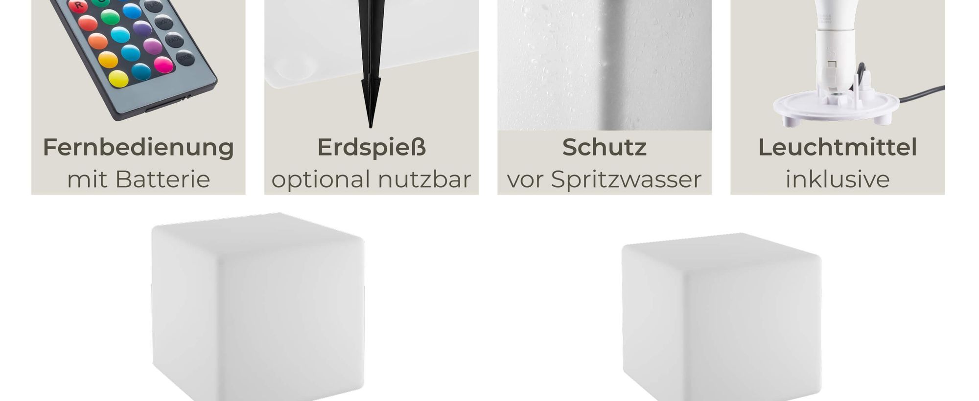 tectake® Leuchtwürfel Luminous Cube mit LED-Beleuchtung, 12 W Belastbarkeit 100 kg, inkl. Erdspieß