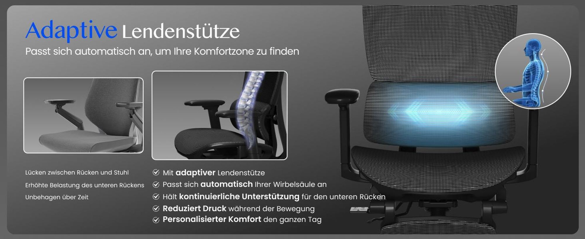 FLEXISPOT ErgoX Ergonomischer Bürostuhl mit Fußstütze, 3D-Armlehnen & Kopfstütze, 5D-verstellbare Rückenlehne, Tragfähigkeit von 136 kg, Grau