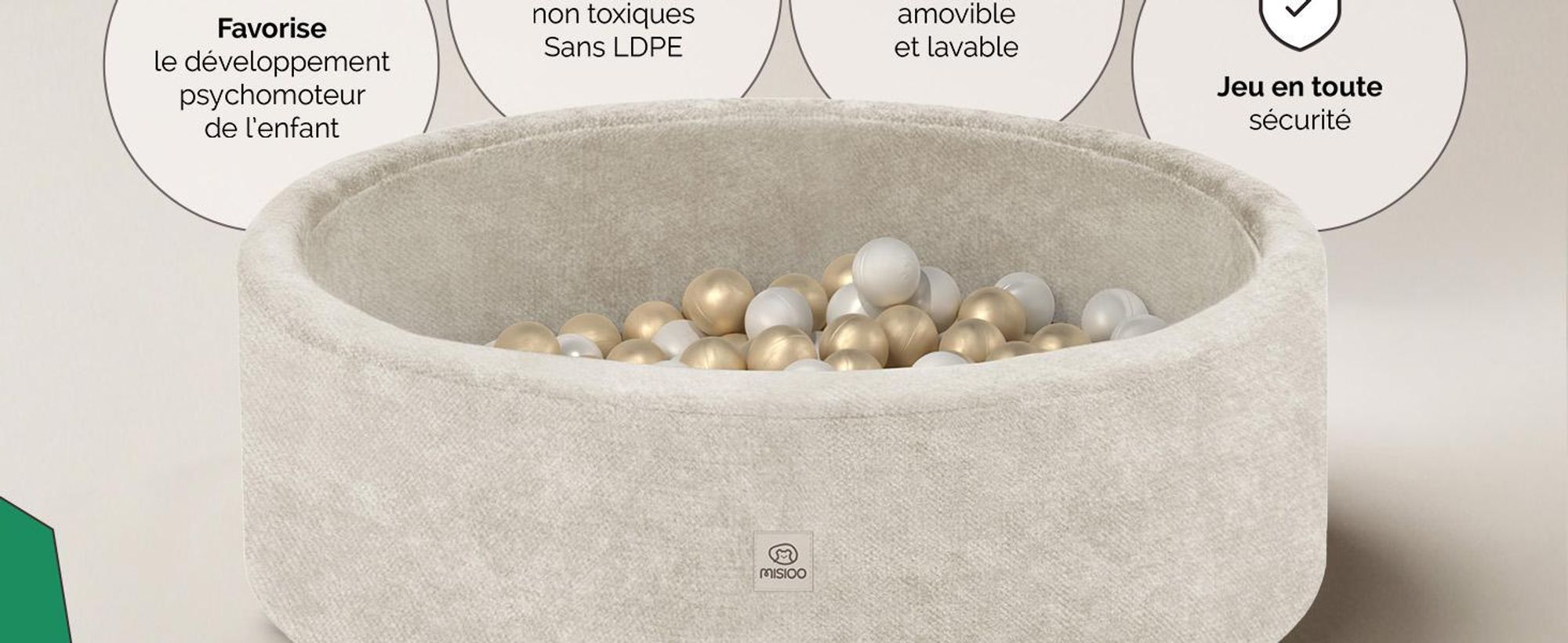 Piscine à balles MISIOO pour bébé 90 x 30 cm avec 200 balles de 6 cm de diamètre – Piscine à balles ronde pour enfants, mousse souple, housse amovible et lavable, piscine de jeu d'intérieur
