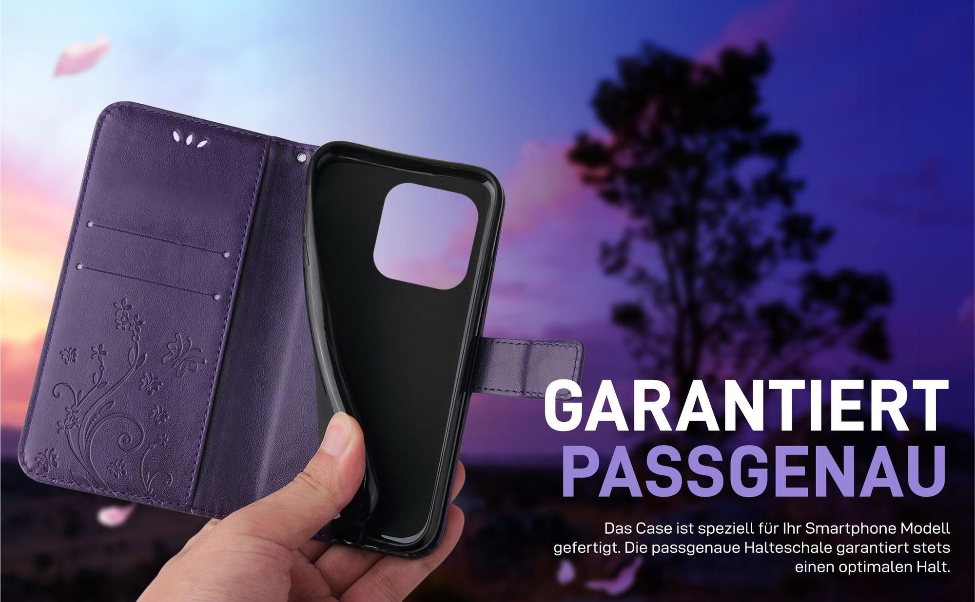 Violette Klapphülle für Apple iPhone 16e mit präziser Passform und sicherem Halt
