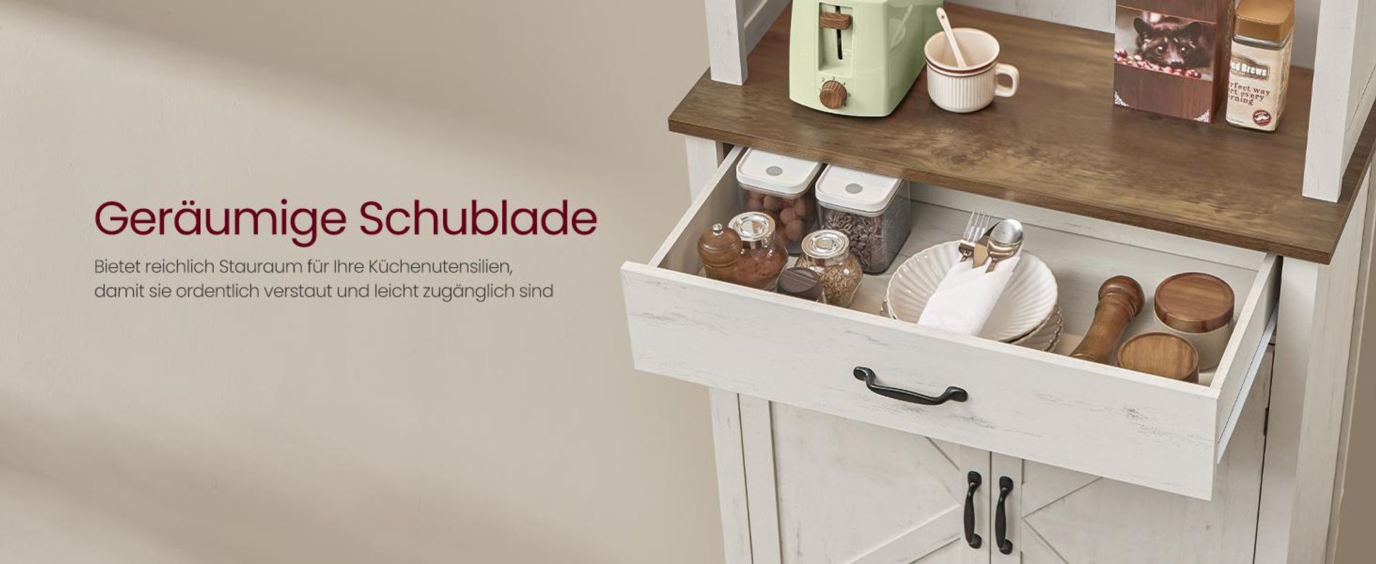 VASAGLE Sideboard mit Beleuchtung und Ladestation, Küchenschrank, Aufbewahrungsschrank, mit Türen und Schubladen, 39,5 x 80,4 x 180,6 cm