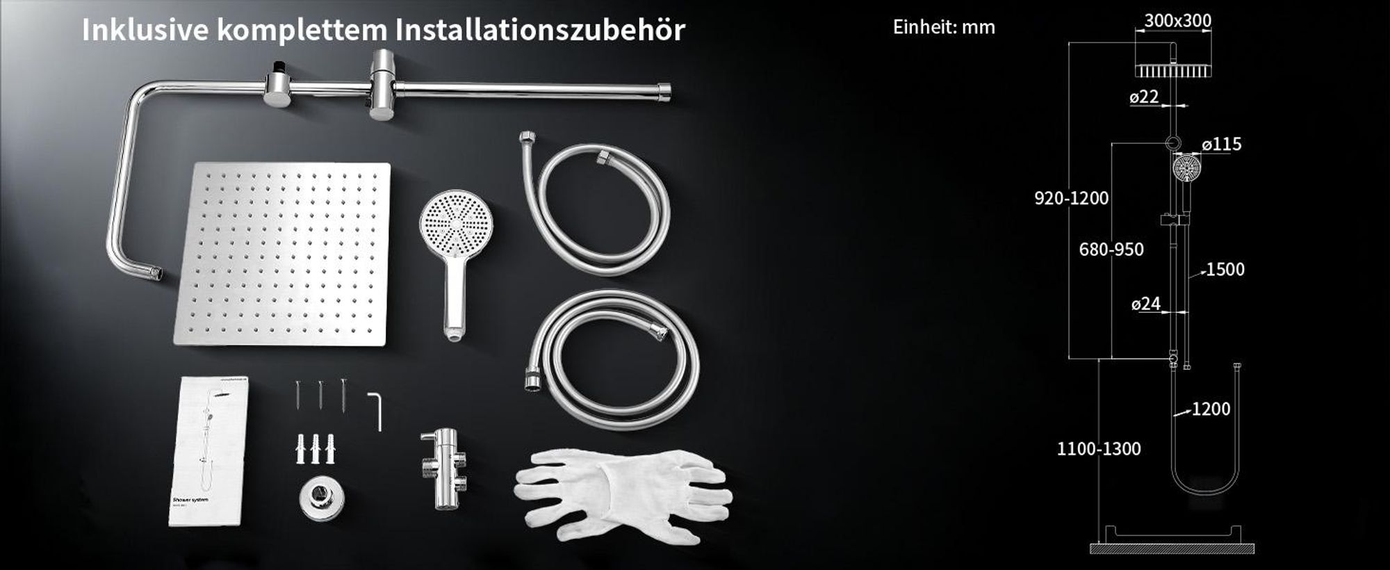 Homelody Duschsystem ohne Armatur, Duschset Duschsäule mit SUS 304 Edelstahl 30cm kopfbrause & Handbrause Quadratisch, 5 Strahlarten, Chrom