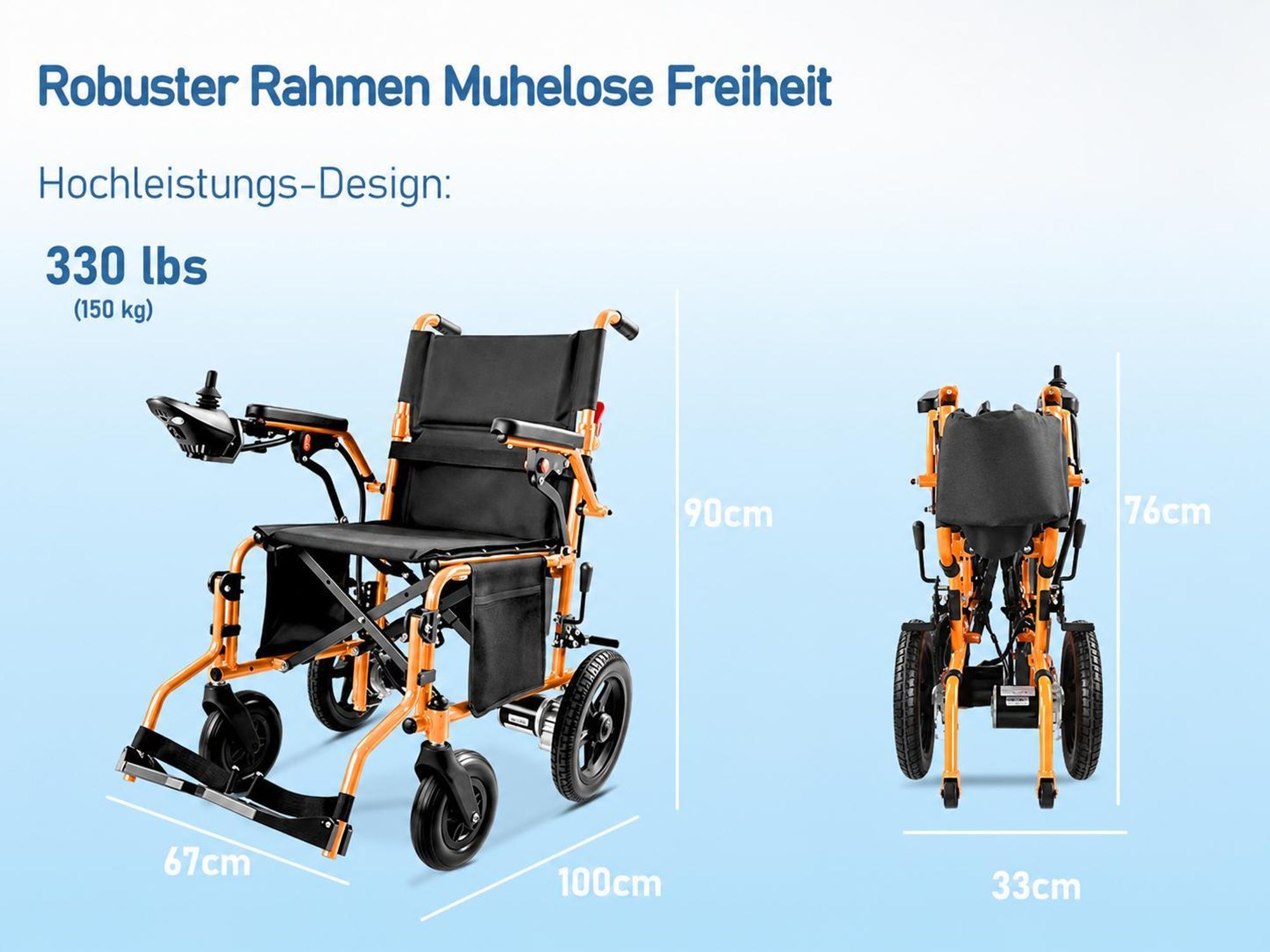 Elektrorollstuhl faltbar mit Joystick, Rollstuhl mit Sitzbreite 50 cm, Armlehnen, Fußstützen, Sicherheitsgurt, bis 150 kg, Senioren