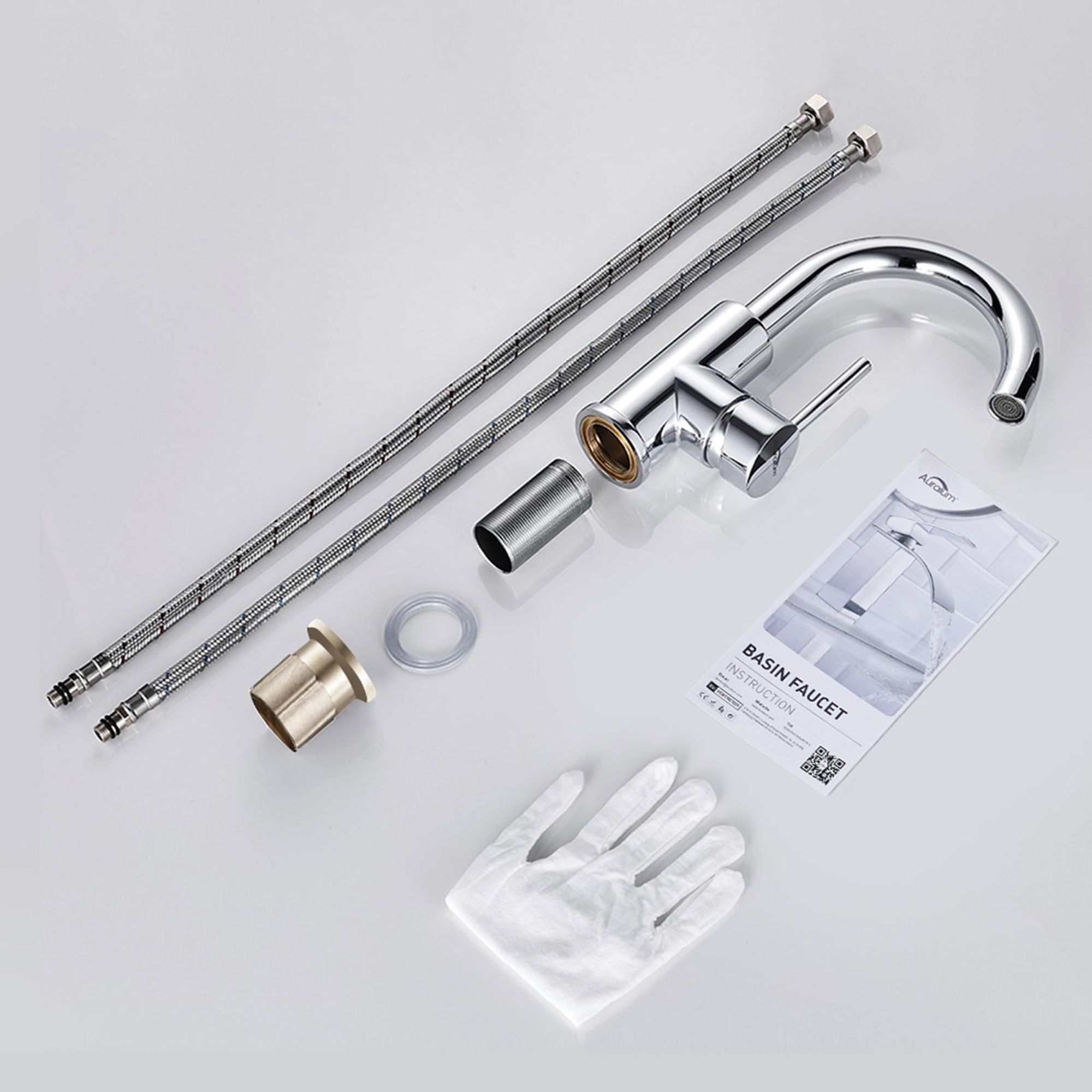 Waschbeckenarmatur 360° Drehbar Messing Chrom, Bleifrei Kalt Warm Waschtischarmatur, Auralum MAX, Badarmatur Wasserhahn Bad, Waschtischarmatur Silber