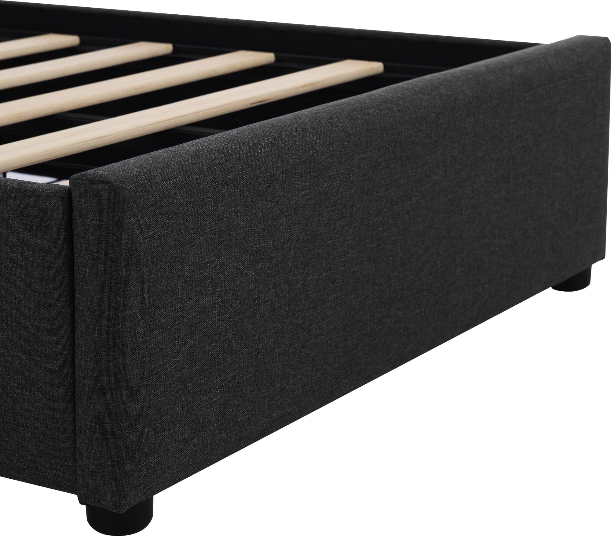 Flieks Polsterbett 90x200cm mit LED und höhenverstellbarem Kopfteil, Einzelbett mit Lattenrost und 2 Schubladen, Stauraumbett Leinen, Schwarz