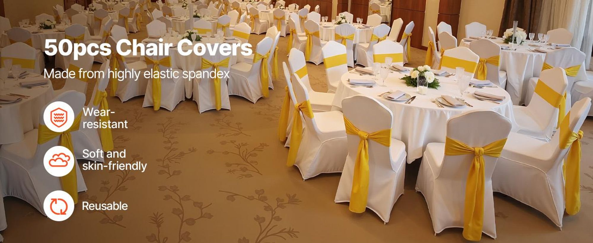 VEVOR Stretch Elasthan Faltstuhlbezüge, Universelle Passform mit gewölbter Vorderseite, Abnehmbare Waschbare Schutzbezüge, für Hochzeit, Feiertag, Bankett, Party, Feier, Essen (100 Stück Weiß), Flach-Front Weiß-50 Stück