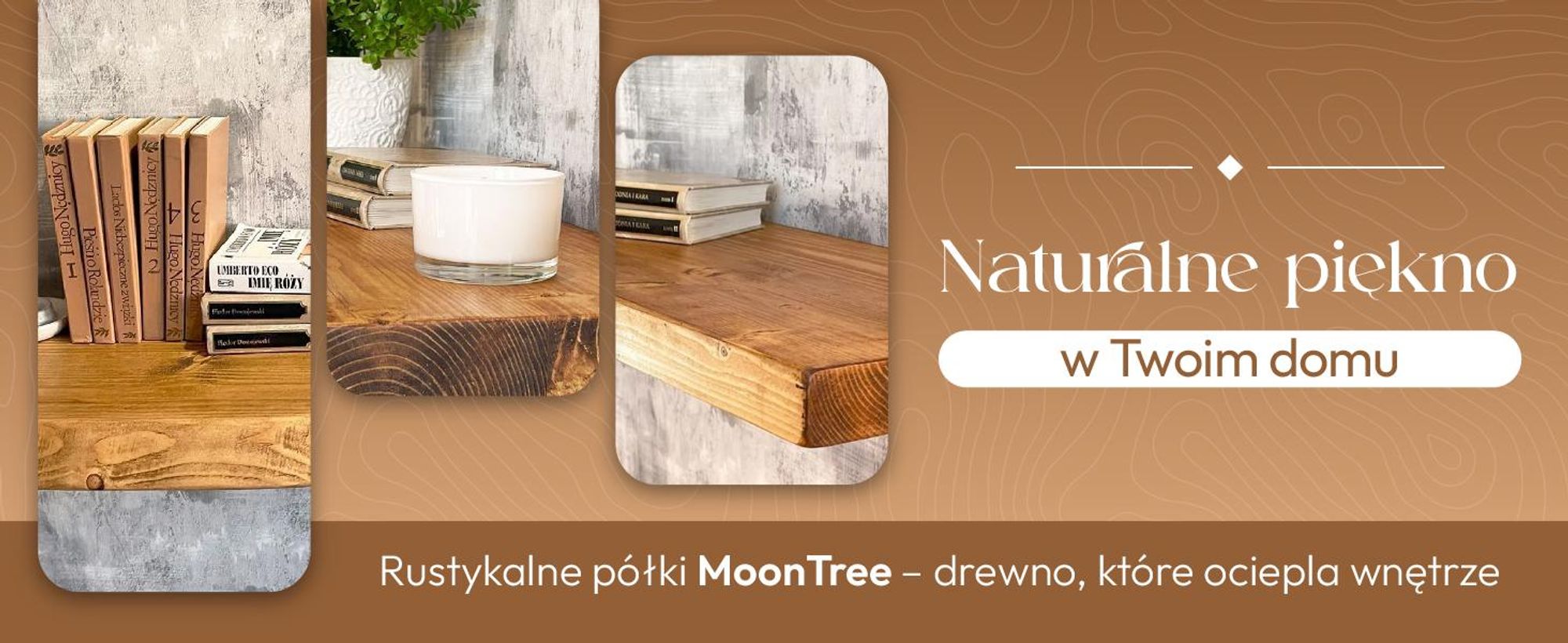 MoonTree | rustykalna drewniana półka ścienna Ventura, 40cmx30cmx4,4cm, ciemny dąb | Półka wisząca, półka ścienna drewniana do salonu, kuchni