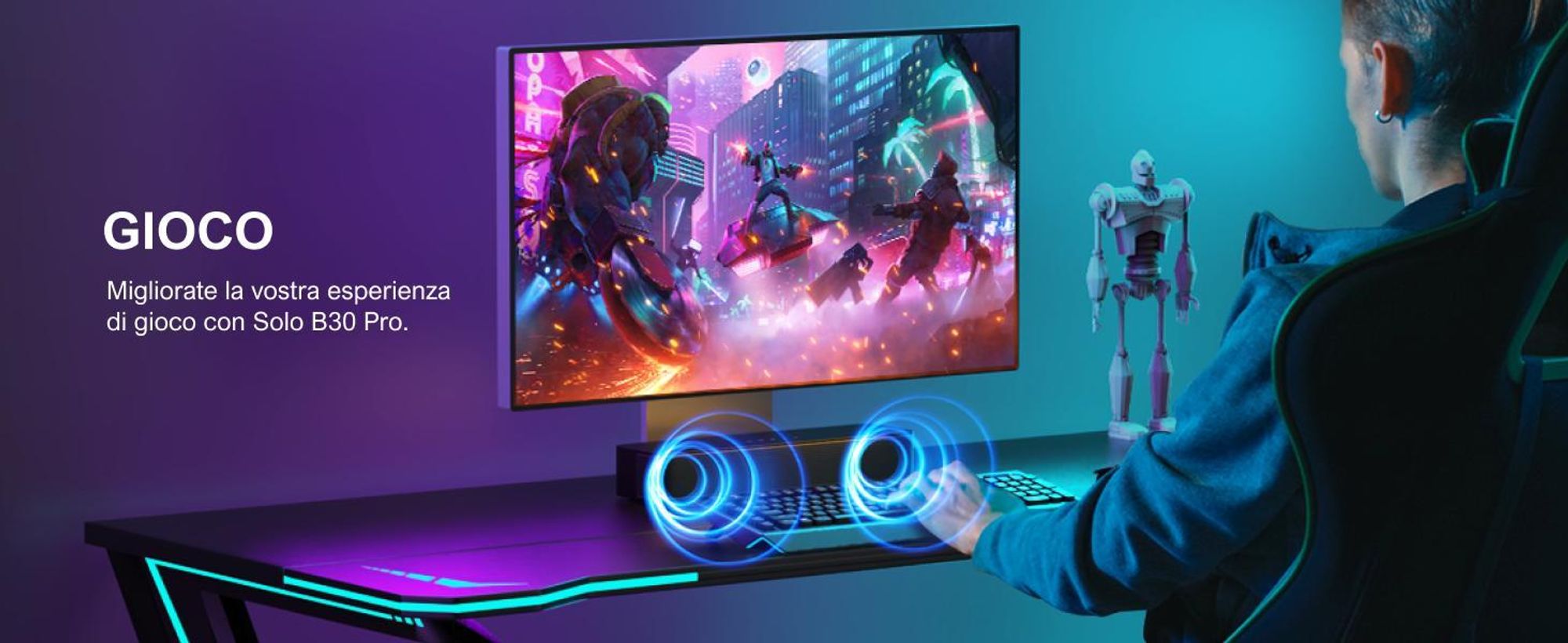 ULTIMEA Soundbar a 2.1 canali per TV con bassi regolabili, controllo tramite app, soundbar all-in-one, altoparlante TV Bluetooth 5.4, Poseidon M20