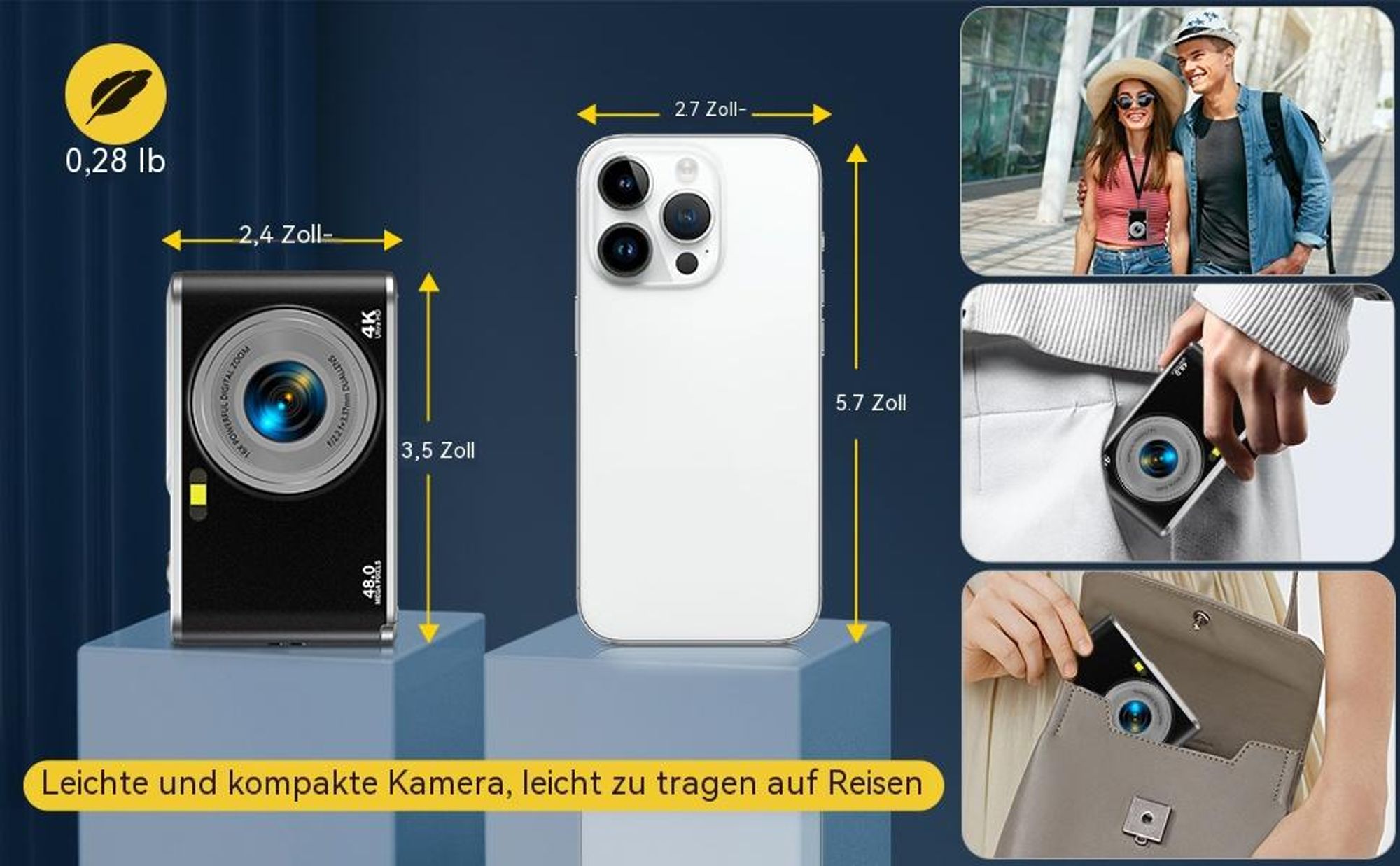 4K Autofokus Digitalkamera, Dual-Kamera Vlogging Fotokamera (32GB Karte, 16X Zoom, 2,8" Display) Tragbare Kompaktkamera für Anfänger Teenager