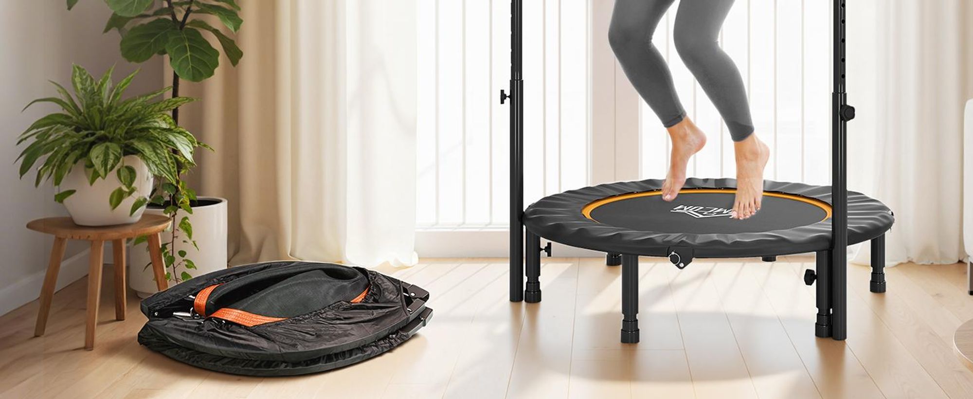 HOMCOM 102 cm Faltbarer Fitness-Rebounder, Fitness-Trampolin mit Haltegriff