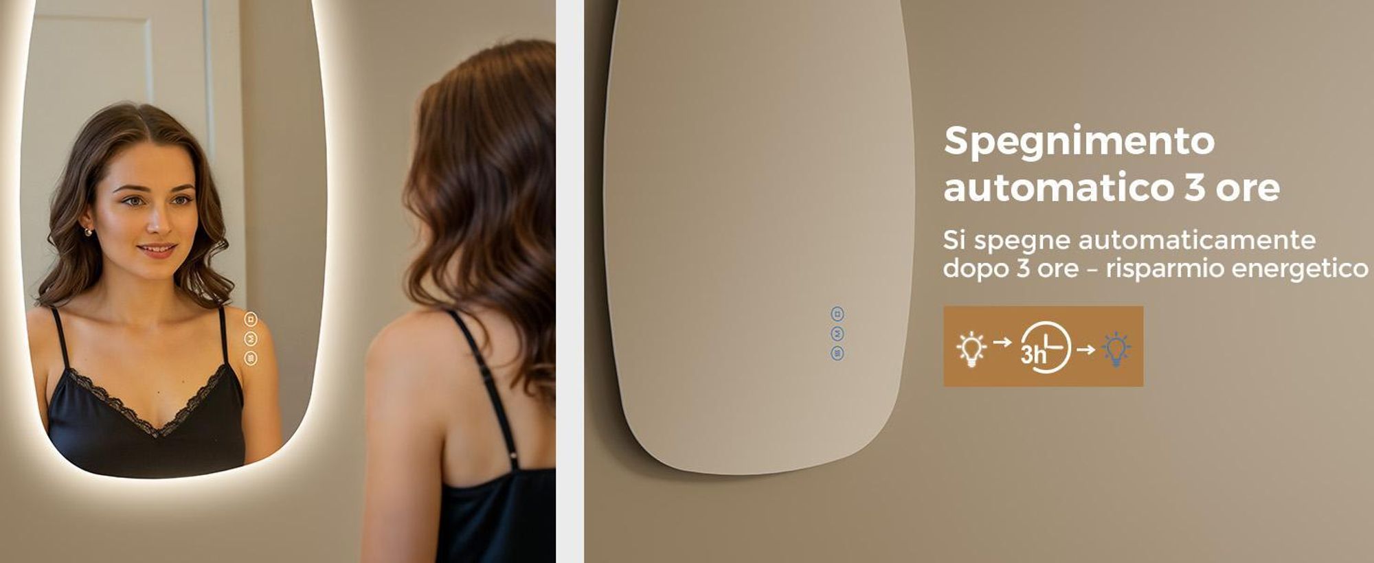 S'AFIELINA 80×50 cm specchio da parete LED - specchio da bagno con illuminazione, vetro HD, dimmerabile, LED a 3 colori, antiappannamento, appendibile in orizzontale e in verticale