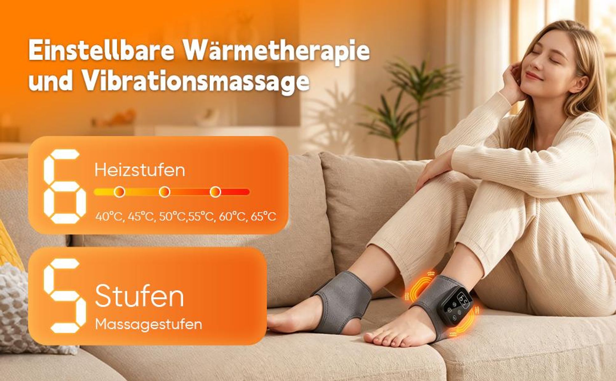 Fußmassagegerät, 2 Stück Fussmassagegerät, kabelloser Knöchelmassagegerät, Wärmetherapie Massagegerät, 4 Heizstufen & 5 Vibrationsmodi