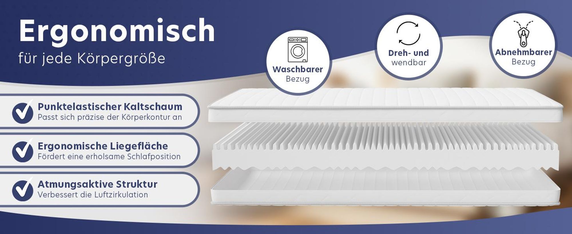 Ergonomische 7-Zonen Kaltschaummatratze - 16cm - 90 x 200 cm - H4 - Träumegut24