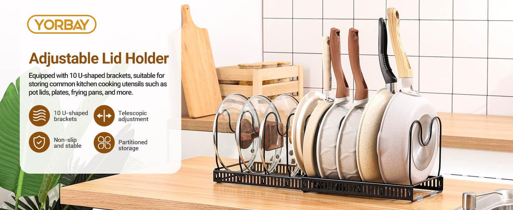 Yorbay Topfdeckelhalter ,Erweiterbarer Deckelhalter Topfdeckelhalter mit 10 Verstellbare Fächer , Küche Topf Pfannen Organizer Topfdeckel Aufbewahrung
