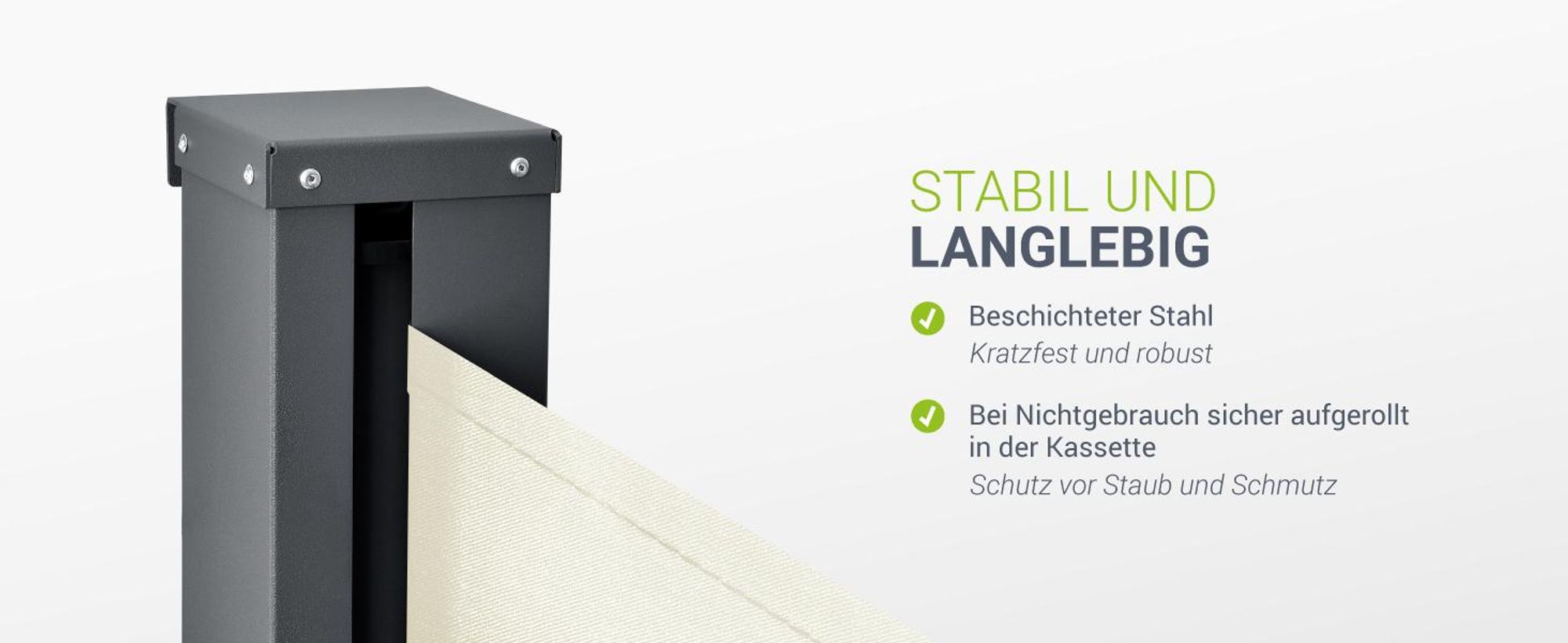 Juskys Seitenmarkise Dubai 300 x 180 cm ausziehbar blickdicht, Sichtschutz für Balkon & Terrasse, Seitenrollo mit Wandhalterung - beige