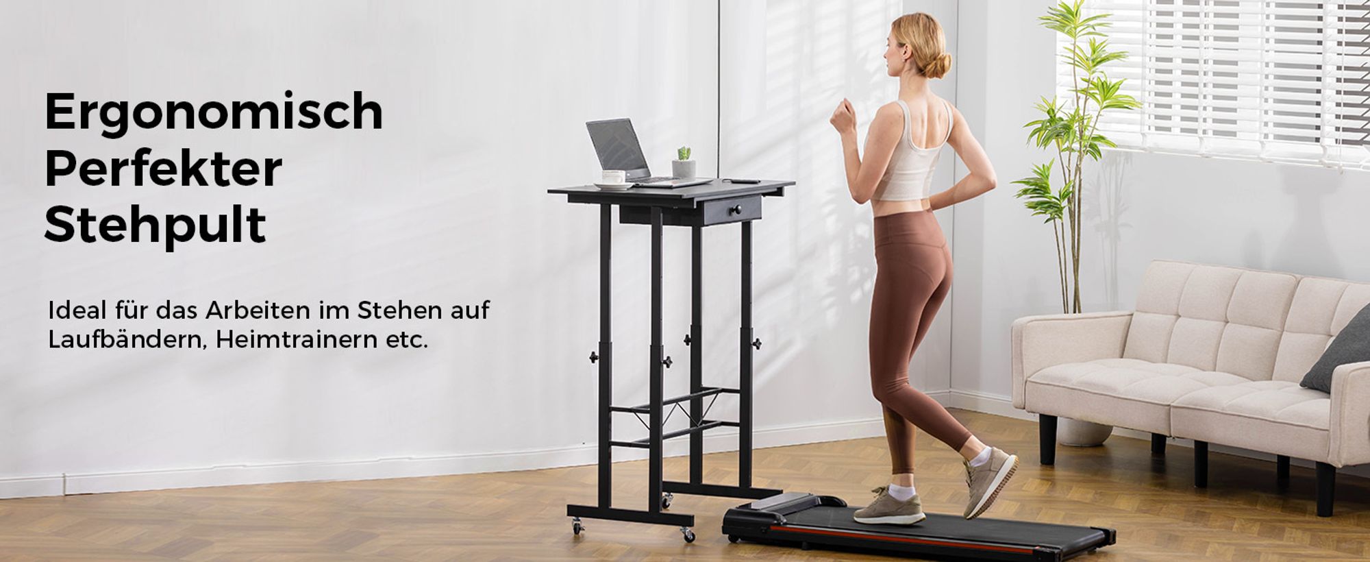 GTPLAYER Höhenverstellbarer Schreibtisch, Computertisch Laptoptisch mit Schubladen,Tisch höhenverstellbar 80 * 50*(73-115) cm Standing Desk mit Rollen